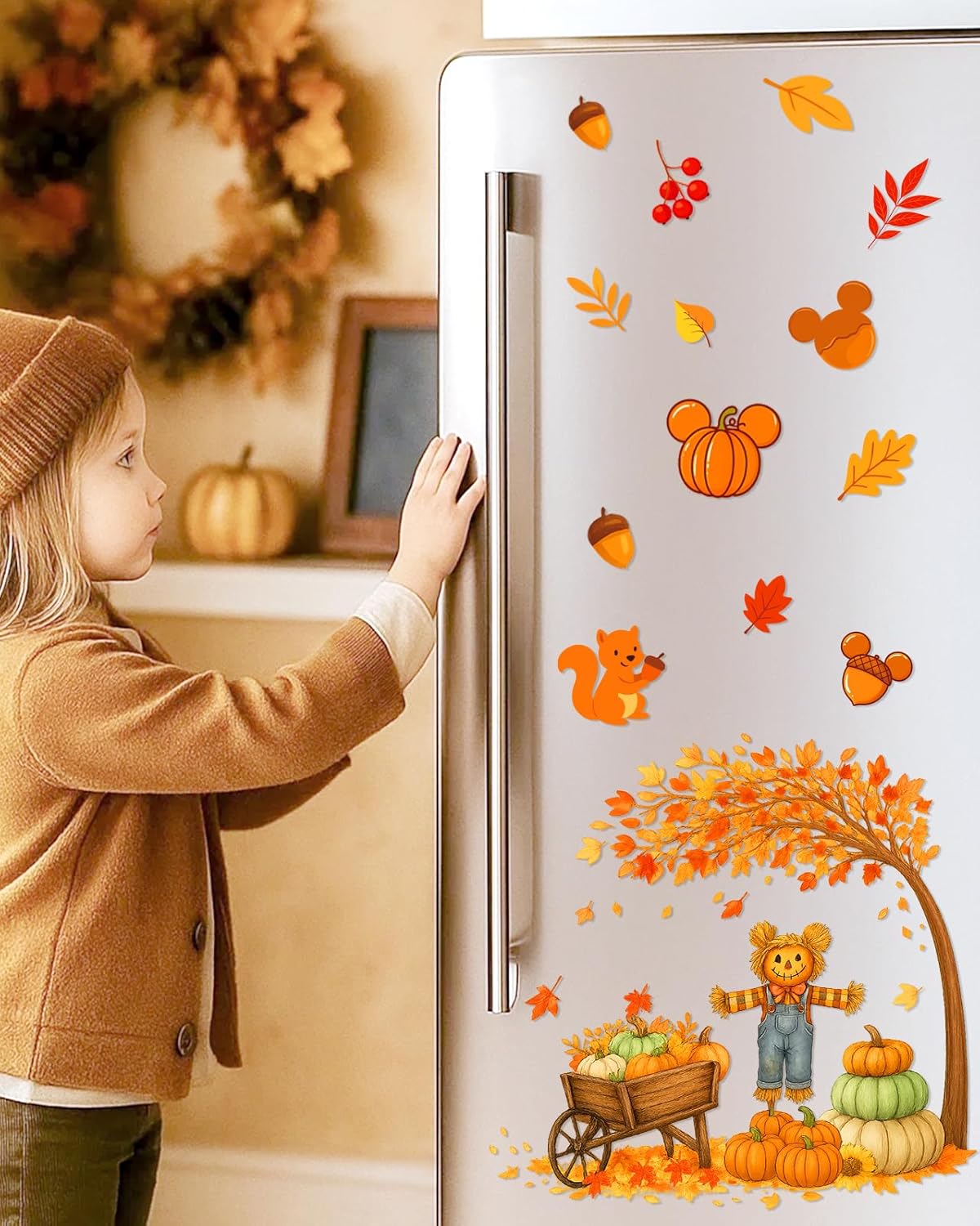 Fall Window Clings - 9 Sheets 149 Pcs Fall Decorations for Autumn Thanksgiving Harvest Home Party, Pumpkin Leaves Car Maple Castle Acorns Stickers for Glass, Double-Sided Static Window Decals