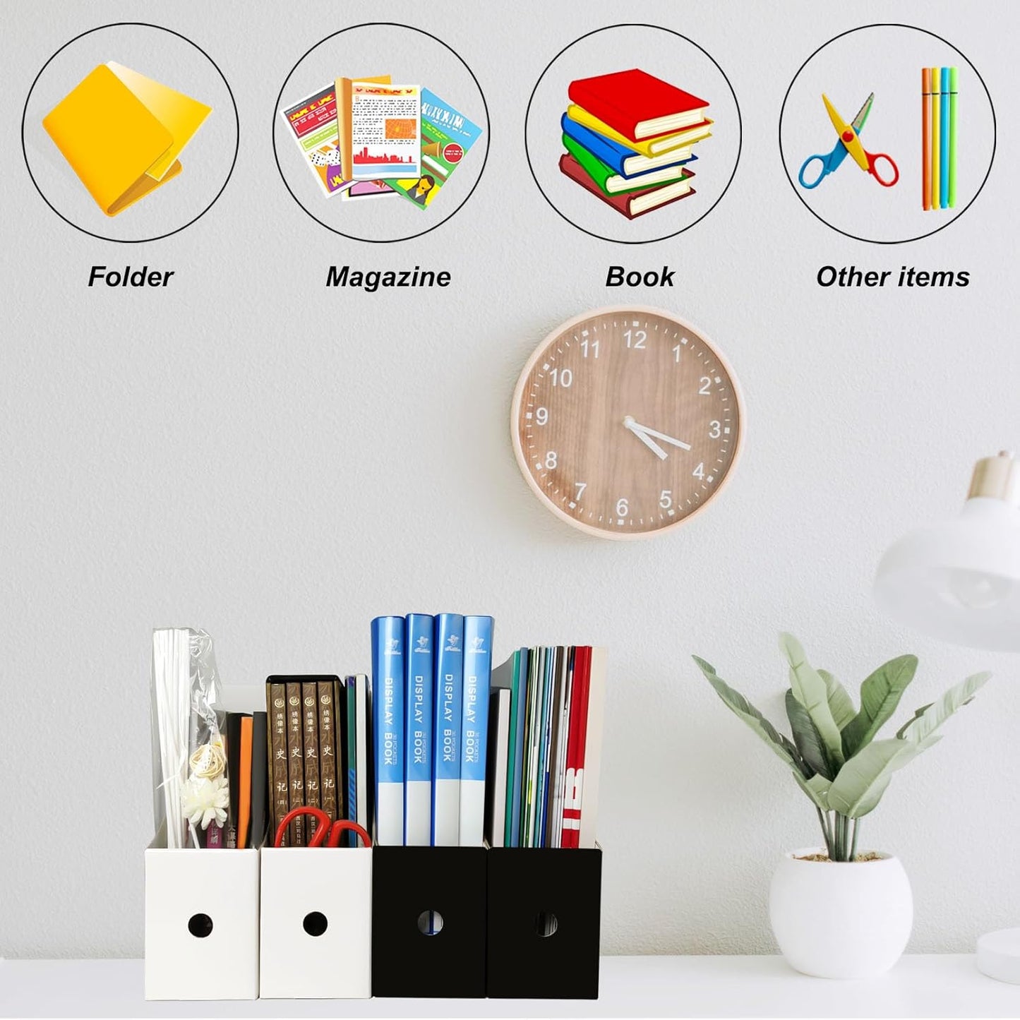 24 Pack Cardboard Magazine Holder, Magazine File Holder for Home, Office, Desk, 10.6'' H×10.2'' L ×3.5''W Magazine Storage Box (12 Pack White and 12 Pack Black)