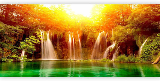 artgeist Premium Wall Mural Waterfall 216x98 in - Non-Woven Photo Wallpaper Art Print Fleece Wall Mural Decoration Poster Picture Design Nature Lake Sun Forest Landscape c-B-0475-a-a