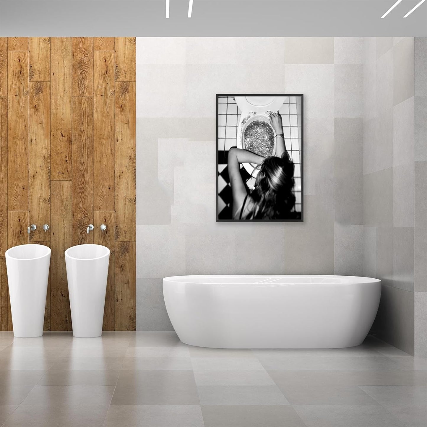 Funny Bathroom Wall Art Black and White posters Bar Disco Party prints painting Girls Bathroom Canvas wall art Funky aesthetics Teen Girl Bedroom wall decor for 16x24in Framed