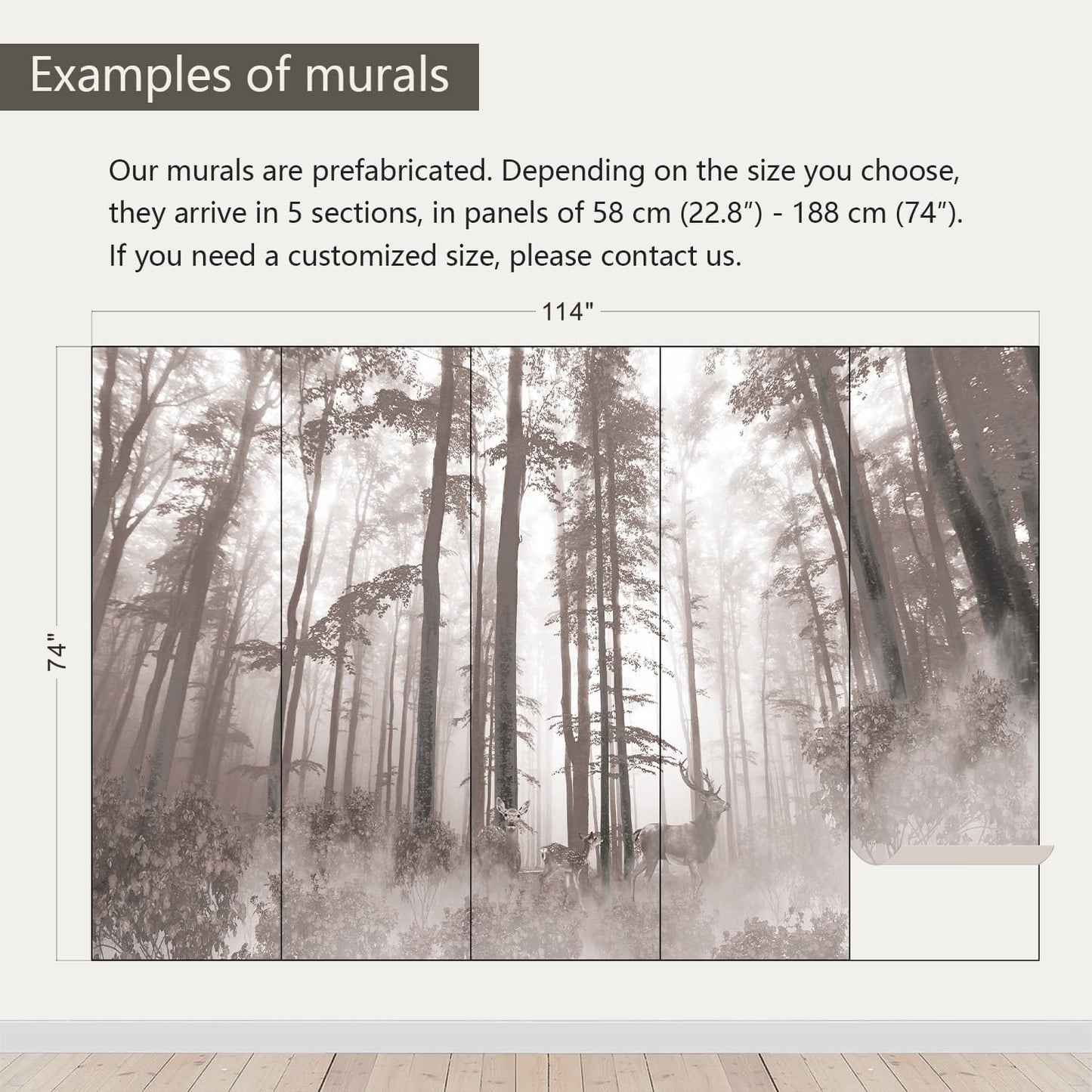 AFZEVEB-Forest Wallpaper Vintage Trees with Deer Wall murals for Bedroom 114"x74" (Not Peel and Stick)