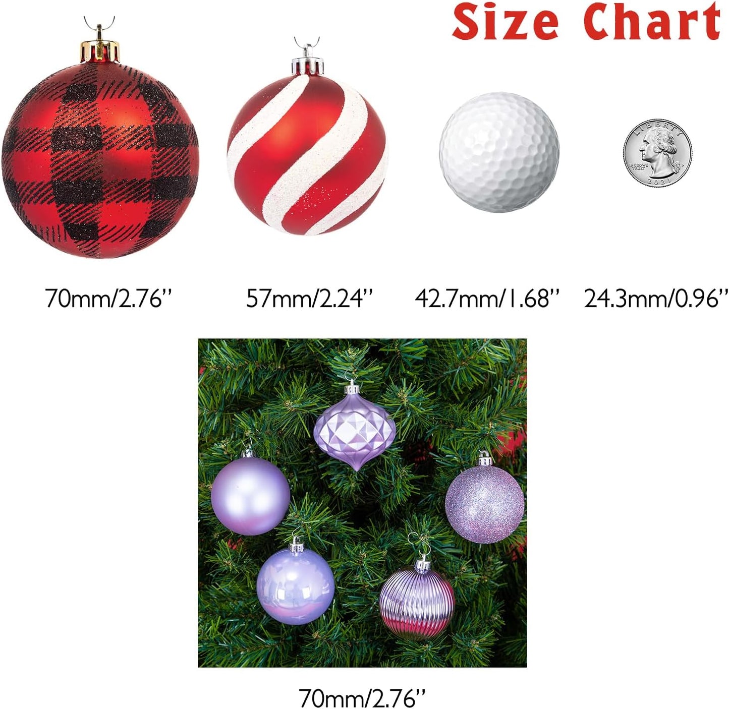 Every Day is Christmas Ornaments, Shatterproof Christmas Tree Ornament Set, Christmas Balls Decoration 35 Count (2.75"/70mm, Lilac Purple)