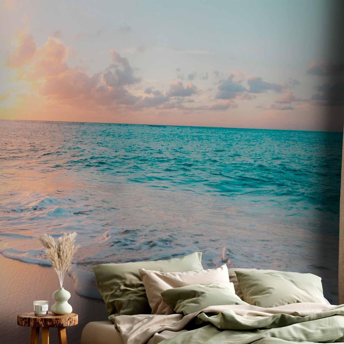 artgeist Wall Mural Peel and Stick Nature 212x98 in - XXL Self-Adhesive Corner Wallpaper Removable Large Sticker Foil Angle Wallpaper Beach Waves Sunset Island Clouds c-B-10180-a-a