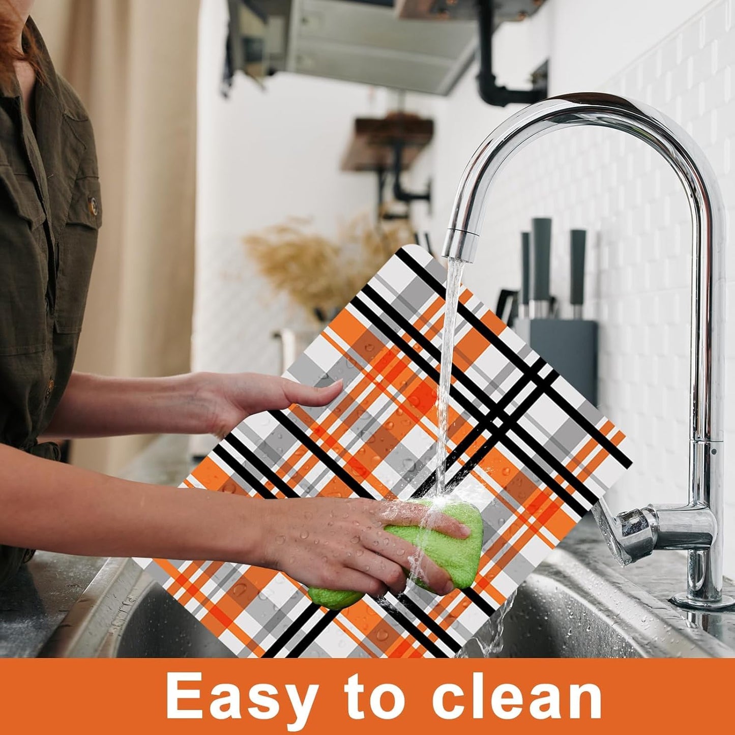 Fall Placemats Set of 6 Fall Orange Black Buffalo Plaid Plastic Table Mats Autumn Thanksgiving Place Mats Halloween Seasonal Table Decoration for Indoor Outdoor Party Kitchen Dining