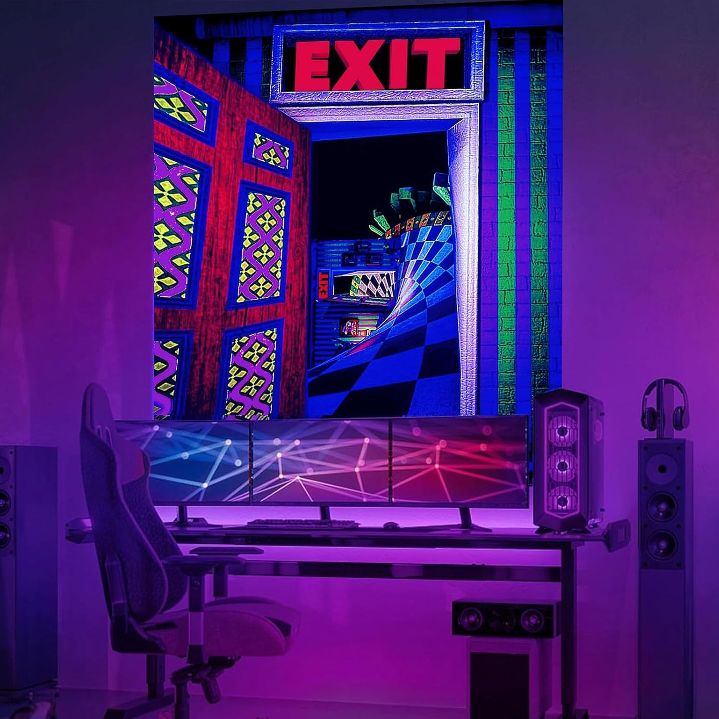 3D Exit Blacklight Tapestry Wall Decor for Men Bedroom, Trippy 3D Illusion Glow in the Dark Wall Hanging Backdrop for Men Guys Game Room, UV Reactive 3D Poster for Living Room Dorm 60x79 Inches