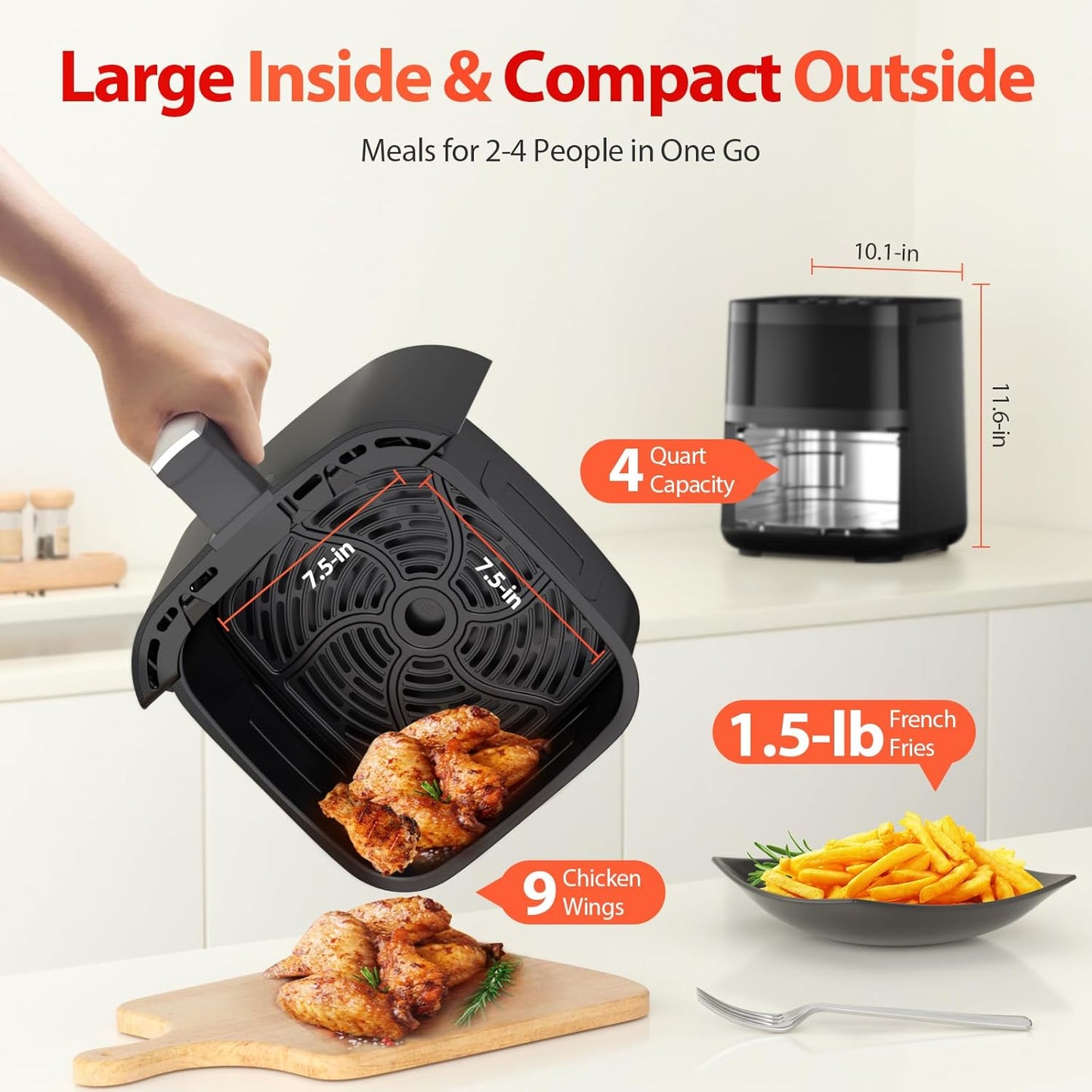 Air Fryer, Beelicious 8-in-1 Smart Compact 4QT Air Fryers, with Viewing Window, Shake Reminder, 450°F Digital Airfryer with Flavor-Lock Tech, Dishwasher-Safe & Nonstick, Fit for 1-3 People, Black