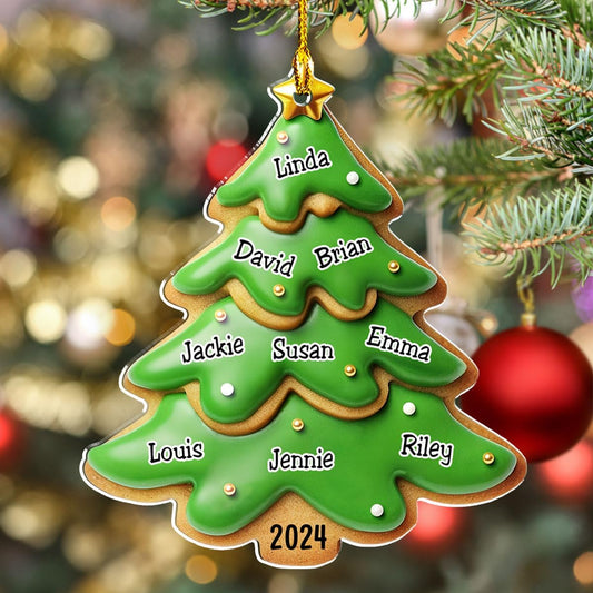 Family Gingerbread Name - Personalized Custom 3D Inflated Effect Acrylic Ornament Family Members and Pets Ornament Gifts for Family Tree Decoration (A05, 7 Names)