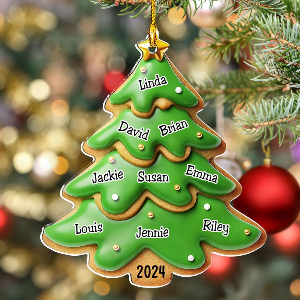 Family Gingerbread Name - Personalized Custom 3D Inflated Effect Acrylic Ornament Family Members and Pets Ornament Gifts for Family Tree Decoration (A05, 10 Names)