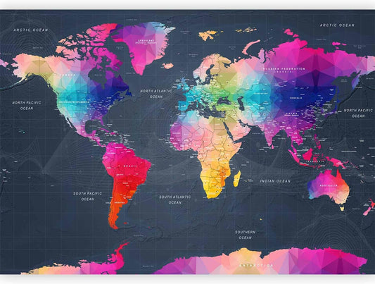 artgeist Wall Mural World Map 138"x101" - XXL Non-Woven Wallpaper Fleece Wall Decor Photo Print Picture Image Design Home Map of The World k-A-0126-a-a