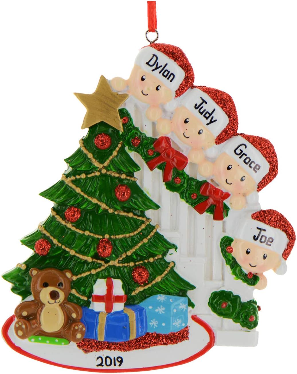 3D Peeking Family of 4 Ornament 2025 Personalized Family Christmas Ornaments 2025 | Staircase Personalized Tree Ornaments for Grandchildren, Siblings & Grandkids Xmas Tree with Gift of Four Ornament