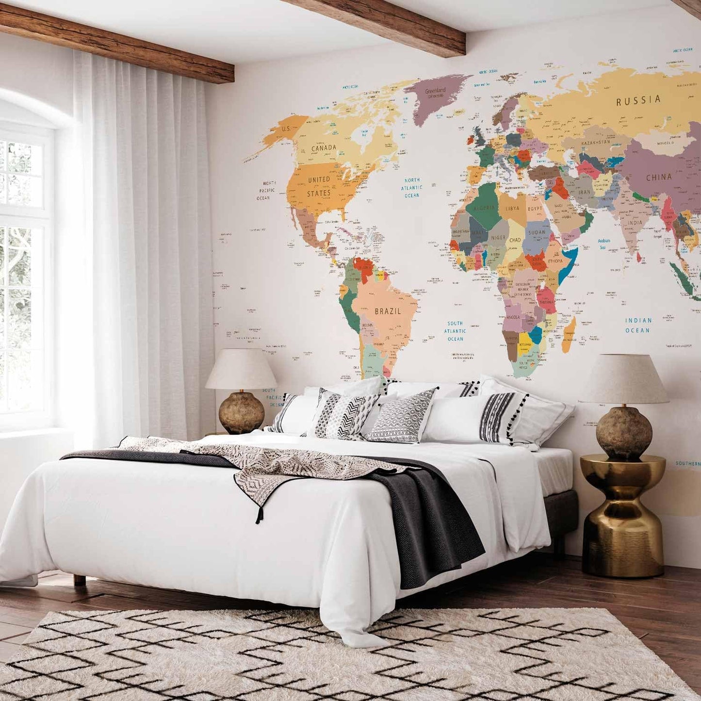 artgeist Premium Wall Mural World Map 79x55 in - XXL Non-Woven Wallpaper Fleece Wall Decor Photo Print Picture Image Design Home Map of The World k-B-0001-a-b