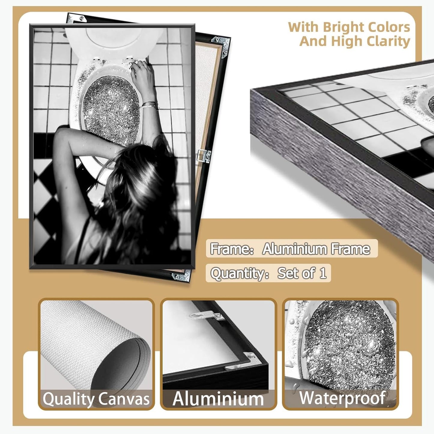 Funny Bathroom Wall Art Black and White posters Bar Disco Party prints painting Girls Bathroom Canvas wall art Funky aesthetics Teen Girl Bedroom wall decor for 24x36in Framed