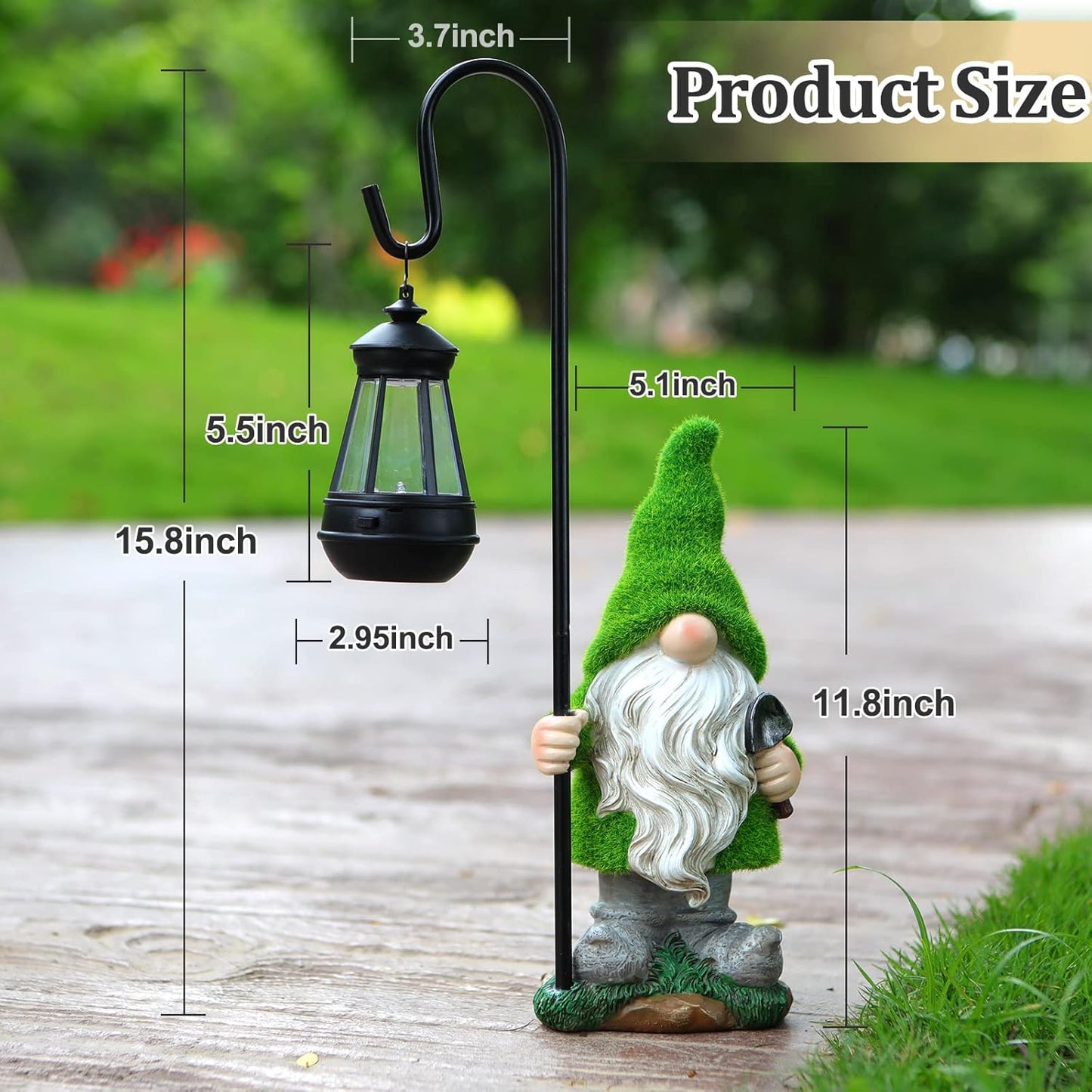 Flocked Solar Garden Gnomes Outdoor Statues 15.8”Outdoor Garden Decor LED Outdoor Decor Light Unique Housewarming Gifts Yard Art Sculptures for Patio Lawn Ornaments