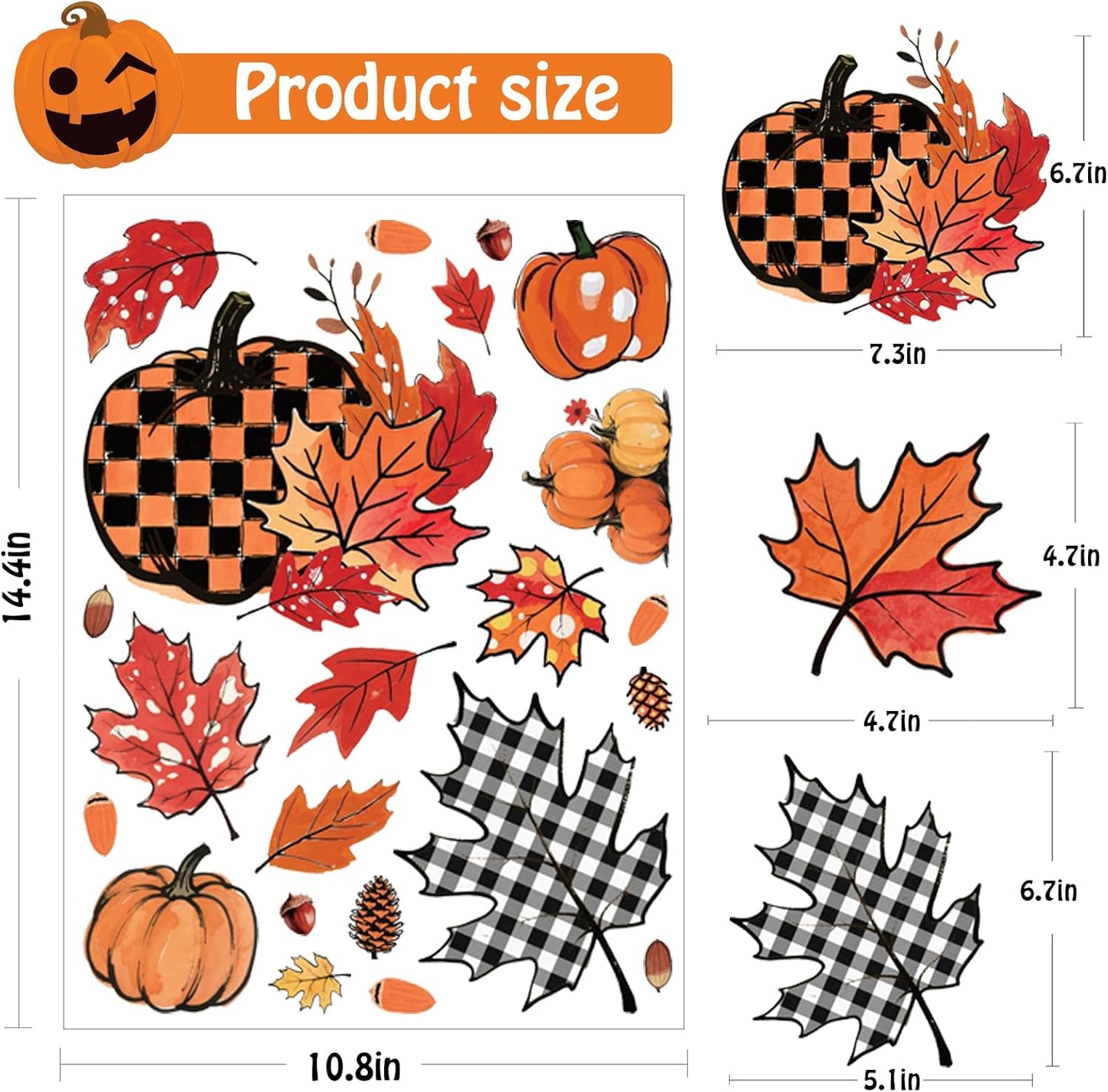 8 Sheets Fall Decorations, 178 Pcs Fall Window Clings, Double Sided Autumn Stickers with Maple Leaves Pumpkin Nuts Pine Cones for Party Thanksgiving Decor Indoor Outdoor Accessories