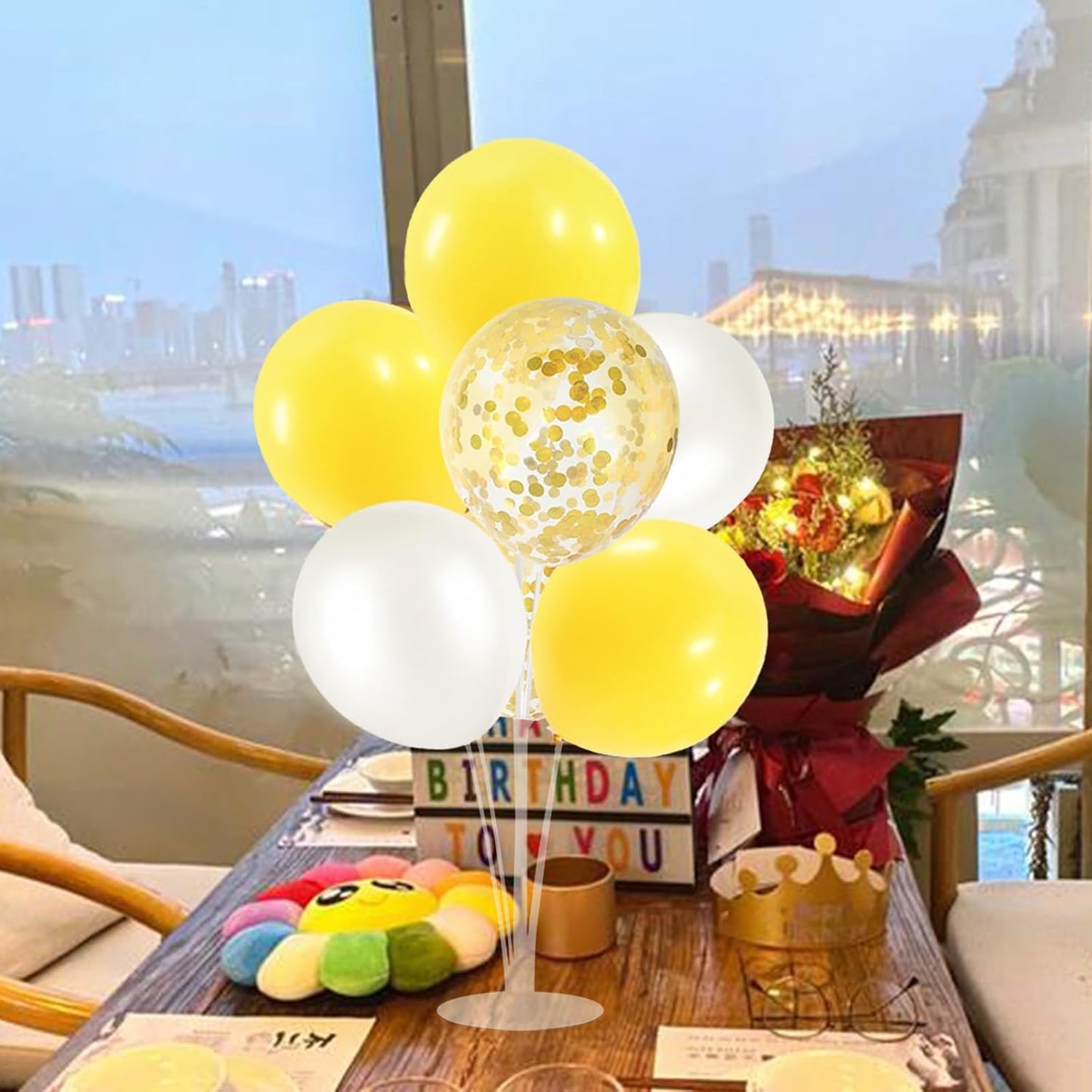 Yellow and White Balloon Stand Centerpiece Table Decorations for Bee Sunflower Daisy Birthday Bridal Shower Engagement Wedding Party Decorations(Yellow white set4)
