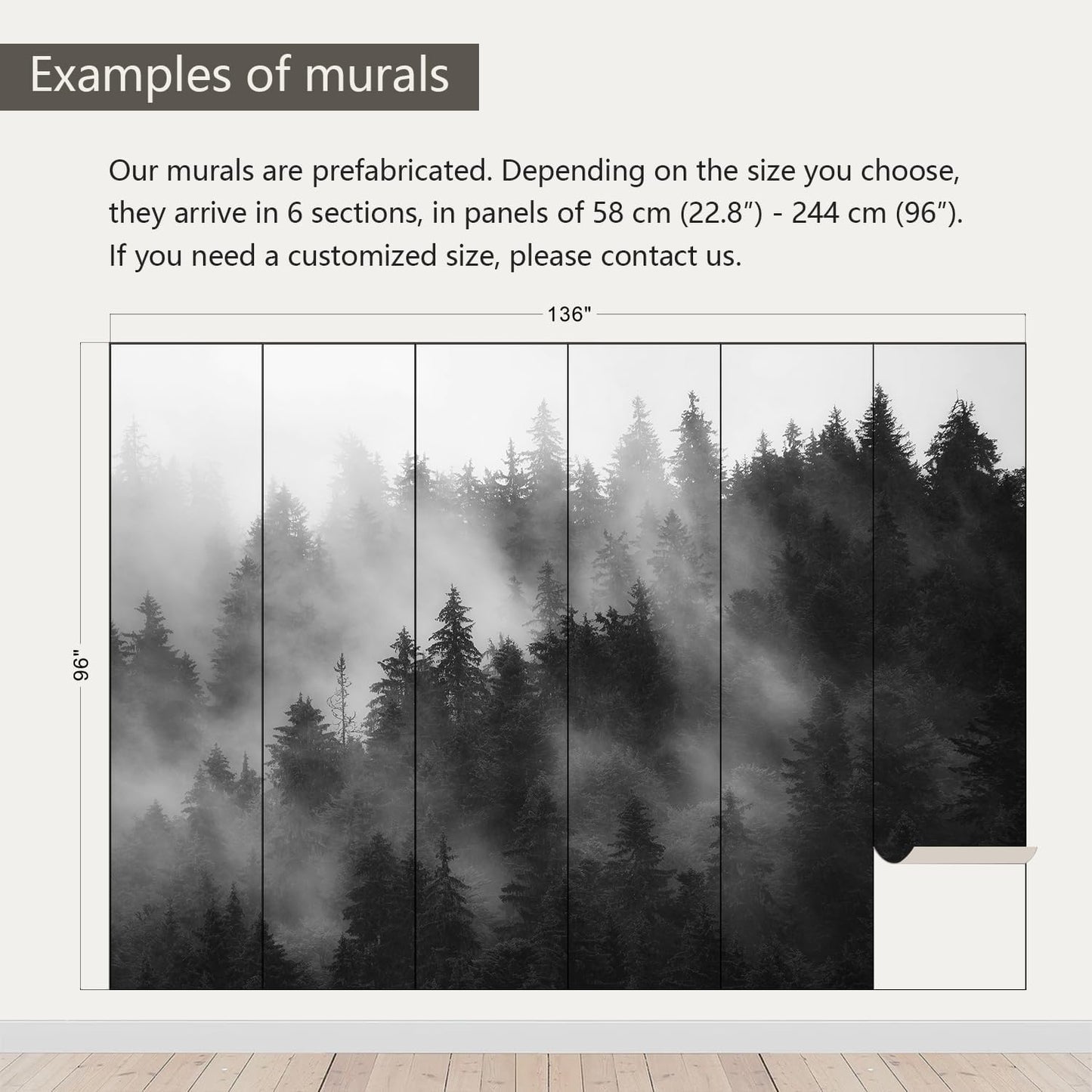 AFZEVEB-Dark Misty Forest Wallpaper Wall murals for Bedroom 136"x96" (Not Peel and Stick)