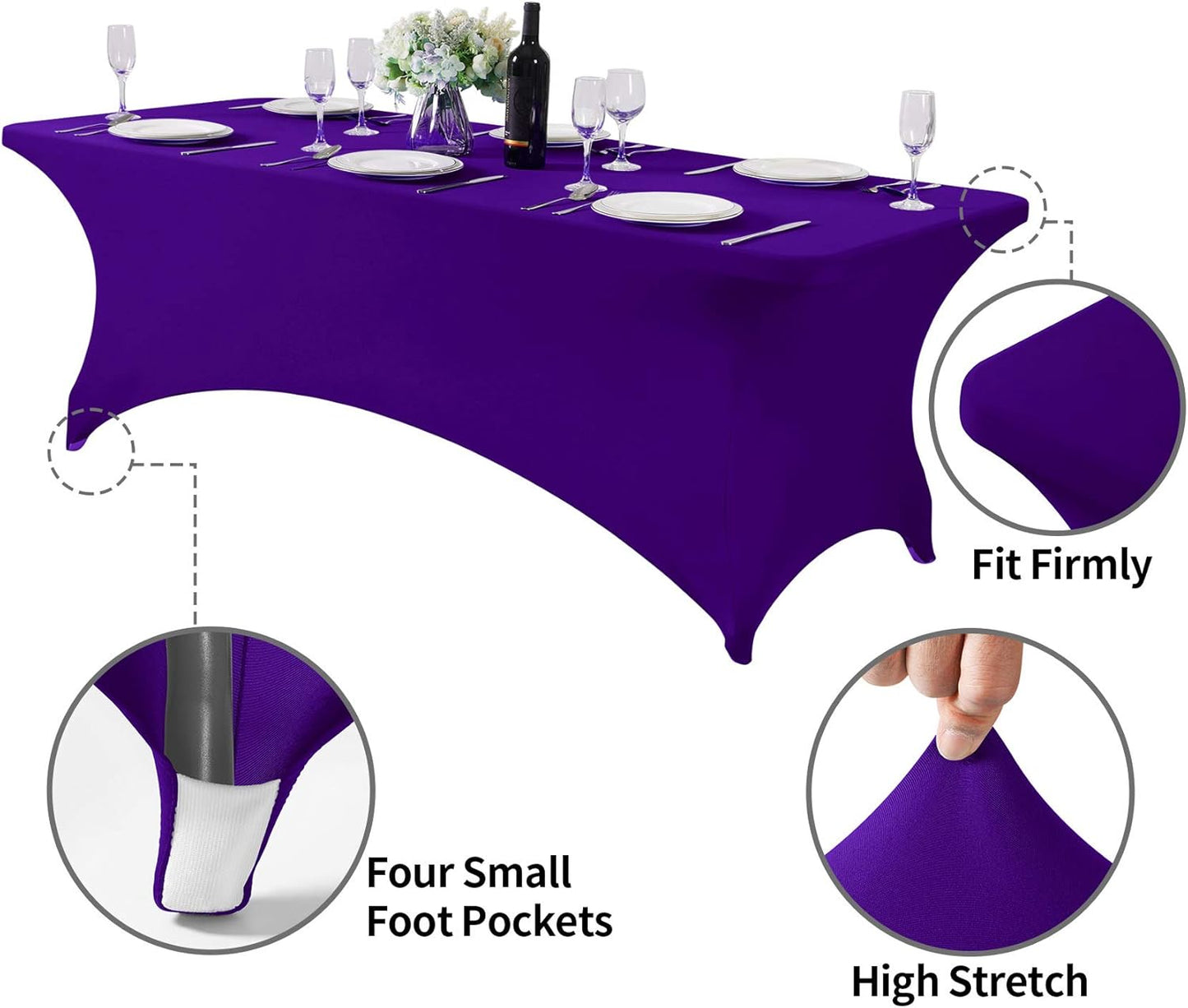 2Pack Spandex Table Cover for 8FT or 4ft or 6ft Table Universal Fitted Stretch Tablecloth for Party, Banquet, Wedding and Events-Purple