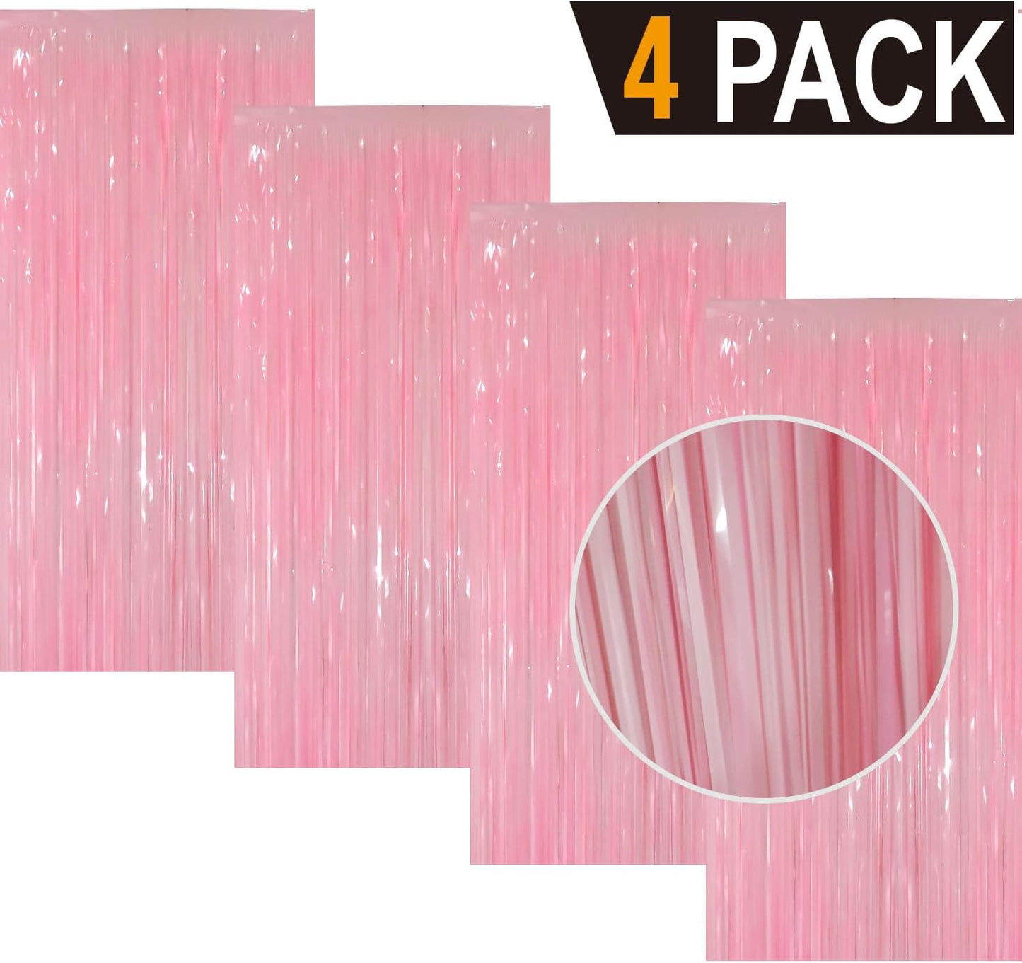 GOER 3.2 ft x 8.2 ft Metallic Tinsel Foil Fringe Curtains Party Photo Backdrop Party Streamers for Birthday,Graduation,New Year Eve Decorations Wedding Decor(4 Packs,Candy Pink)