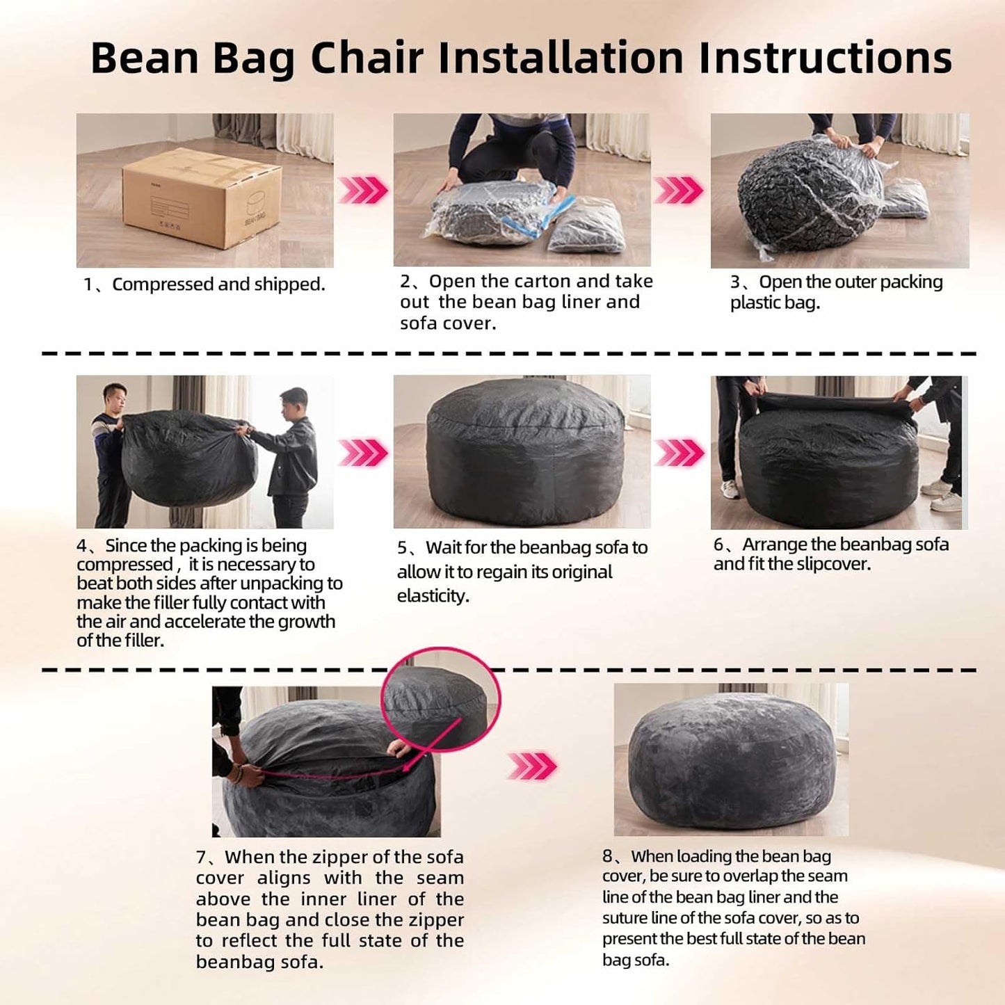 5FT，Big Bean Bag Chairs for Adults，Large beanbag with Filler Included，Memory Foam Material，Easy to Clean and Washable Corduroy Fabric，Suitable for Living Room and Bedroom (Black, 5 Foot)