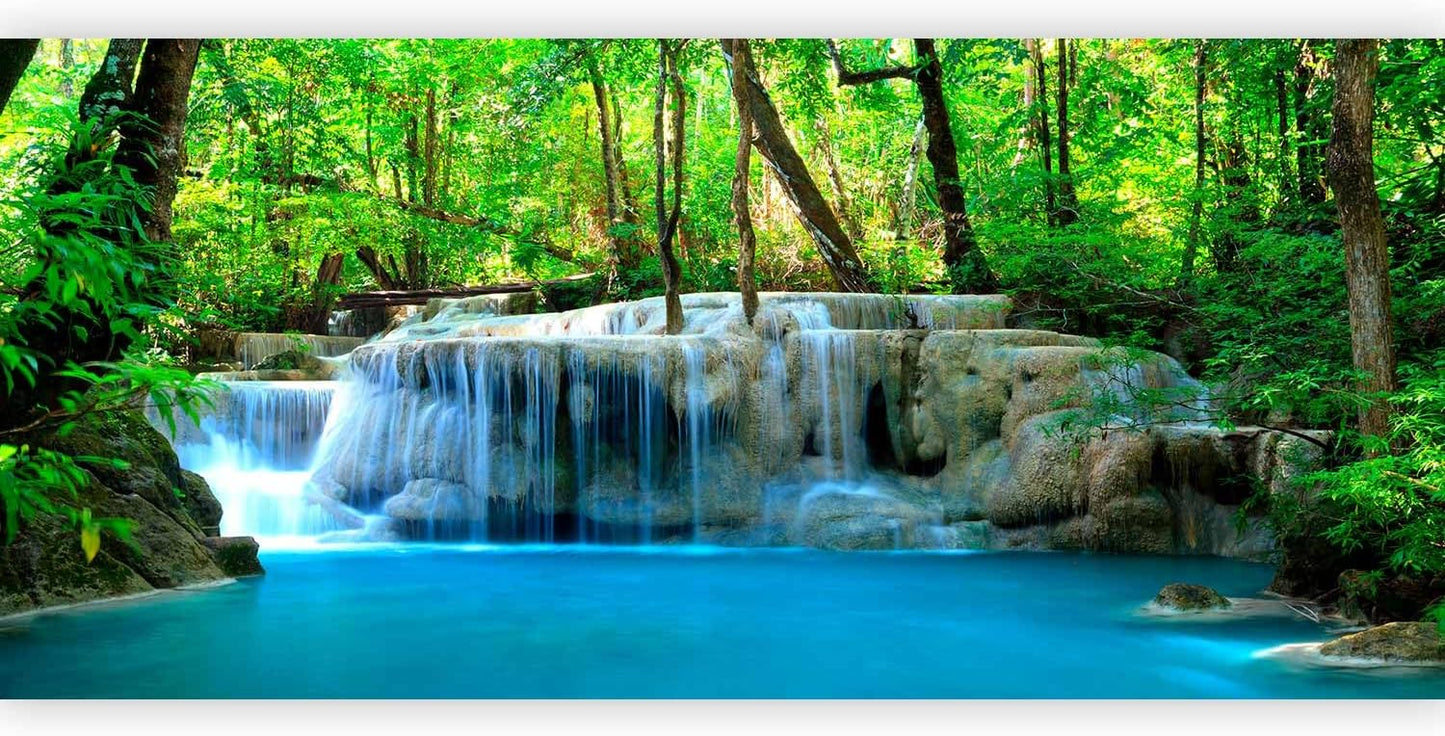 artgeist Wall Mural Peel and Stick Waterfall Landscape 212x98 in - XXL Self-Adhesive Corner Wallpaper Removable Large Sticker Foil Angle Wall Decor Print Nature Forest Tree Green c-B-10074-a-a
