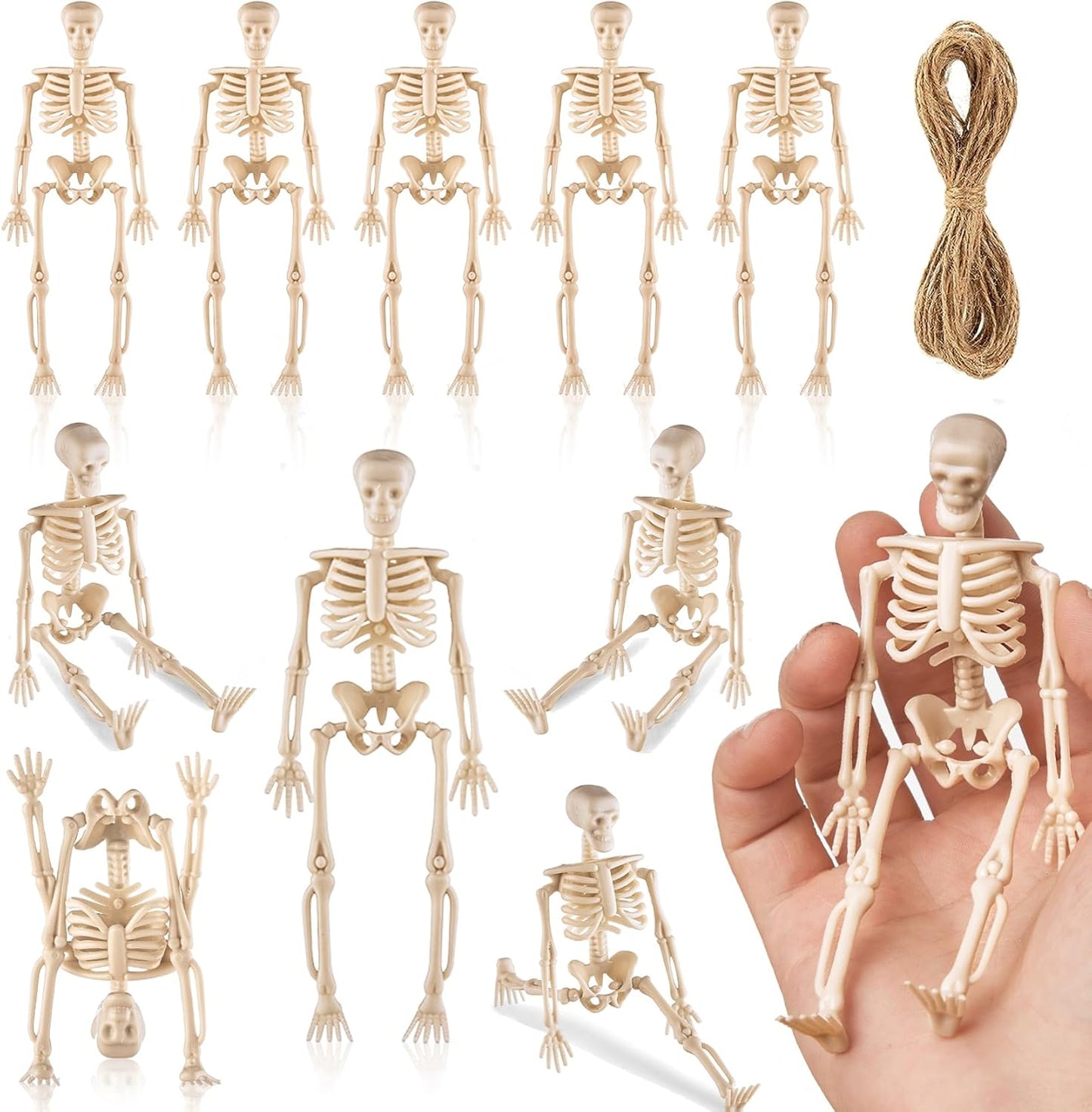 10 Pcs Halloween Mini Skeleton Figurine Decoration,6”Halloween posable Skeleton Decor,Small Plastic Skeleton Figure for Spooky Home Decor Haunted House Decorations Party Favors