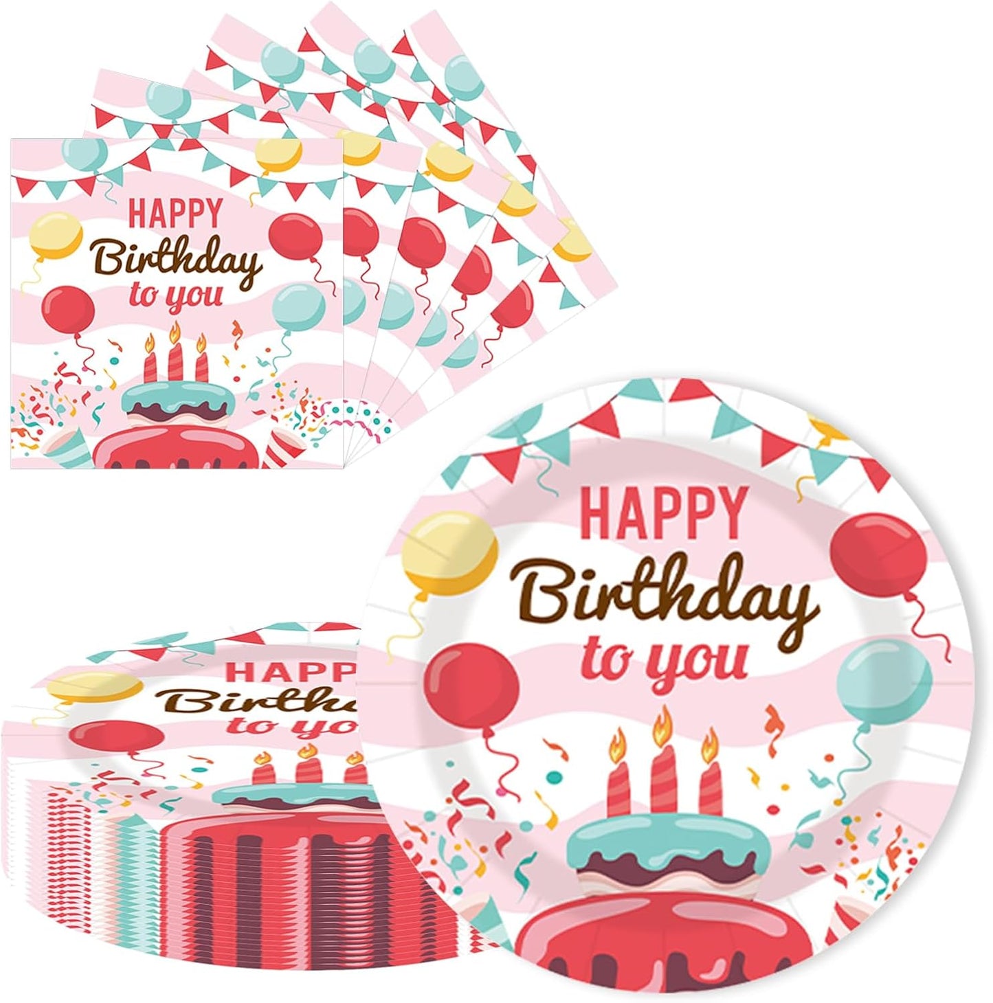 40 pcs Birthday Paper Party Plates and Napkins Disposable Colorful 9 inch 20 pcs Dessert Plates & 20 pcs Napkins Tableware for Fruit Cake Party Decorations