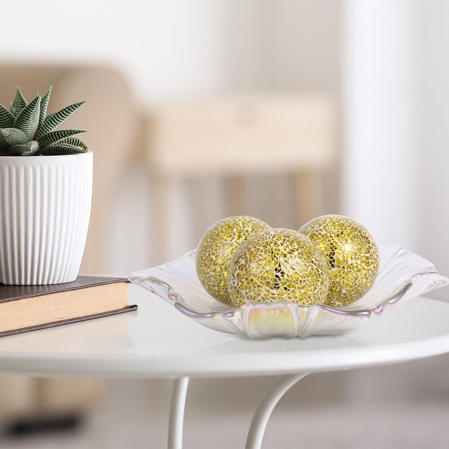 6Pcs Decorative Ball for Bowls, 8cm/3.15inch Mosaic Glass Centerpiece Decoration Balls Mirror Glass Ball Fillers for Home Decor Dining Tables Wedding Party (Golden)