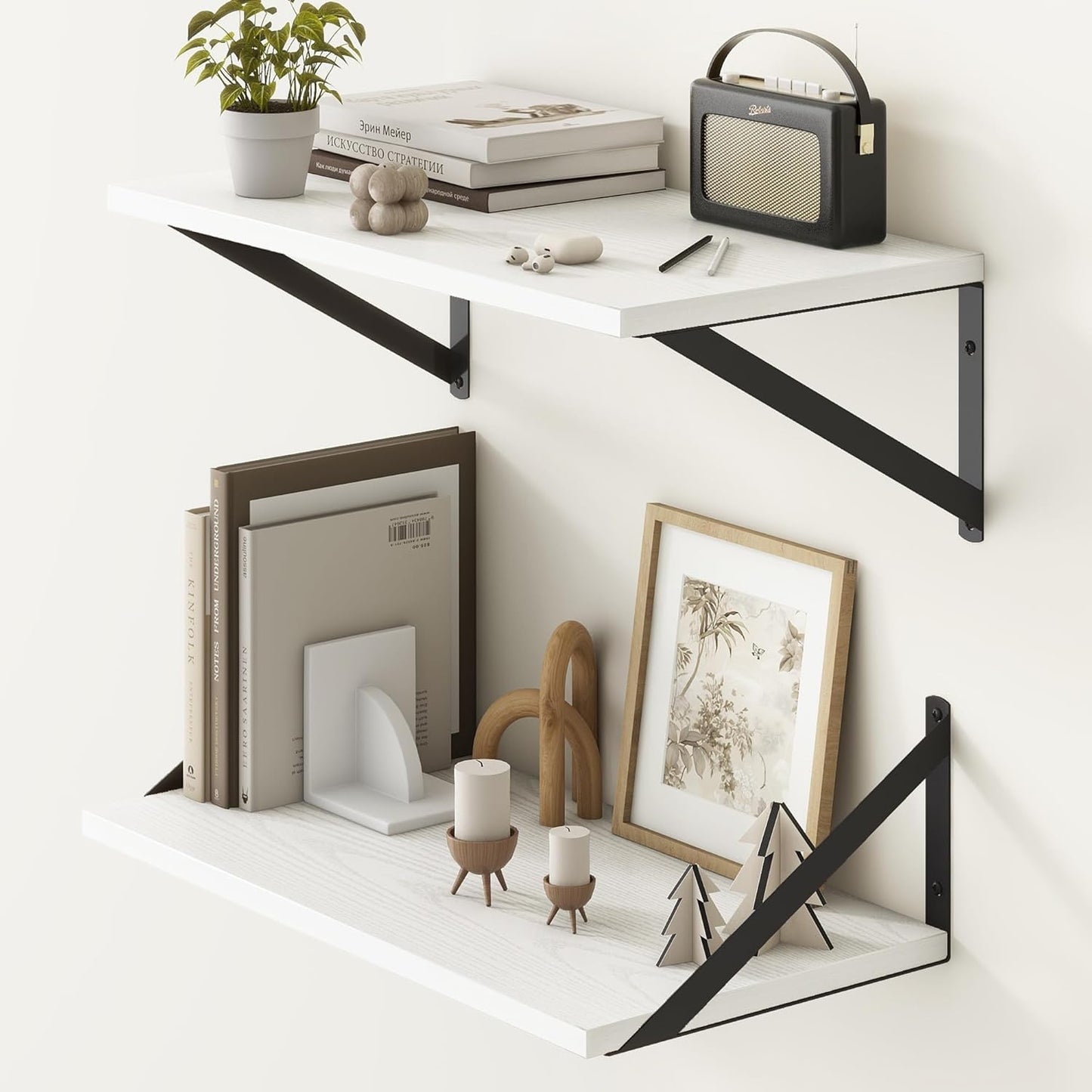 Fun Memories 20 Inch Floating Shelves for Wall, White Bathroom Shelves Set of 2, 10 Inch Deep Wall Shelf for Bedroom, Kitchen, Large Home Decor Shelves Farmhouse Storage Shelf