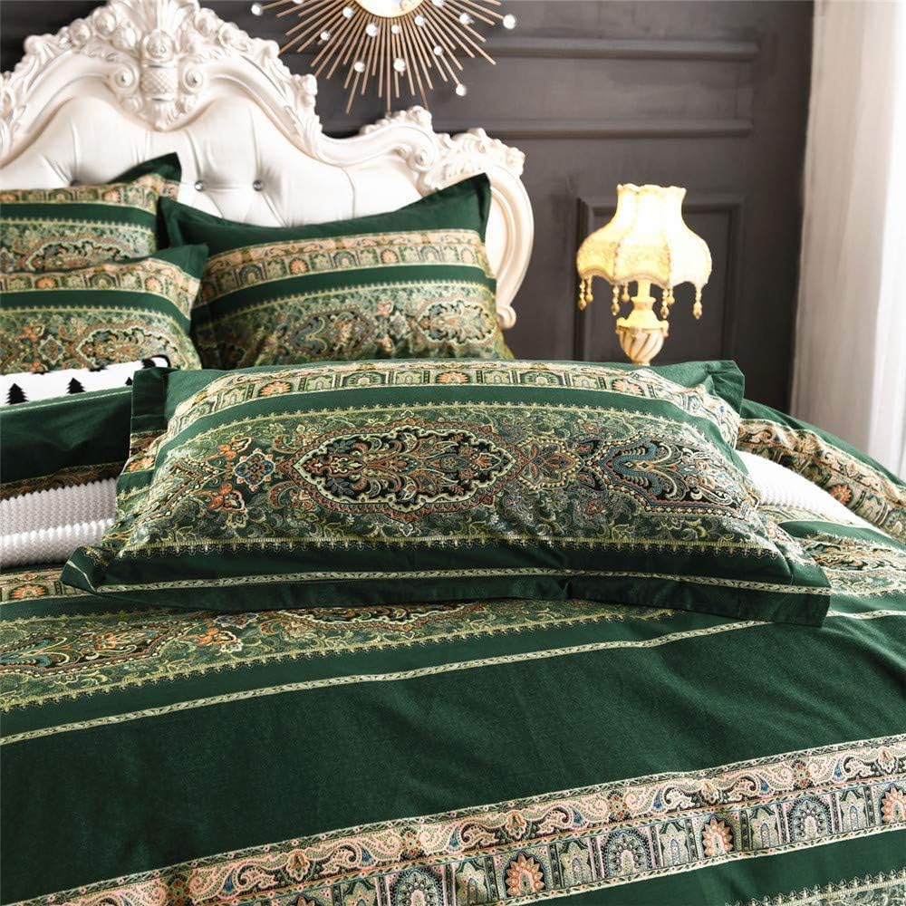 ABREEZE Bohemian Vintage Cal.King Size Floral Cotton Bedding Set 3Pcs Duvet Cover Set Boho Green Paisley 100% Egyptian Brushed Cotton Reversible Home Bedding Collection