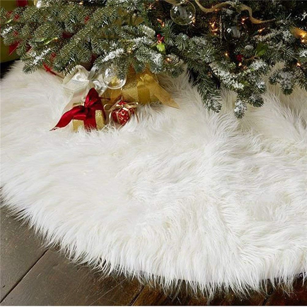 AISENO 24 Inch White Faux Fur Christmas Tree Skirt, Luxury Plush Tree Base Cover for Holiday Party and Home Christmas Decor
