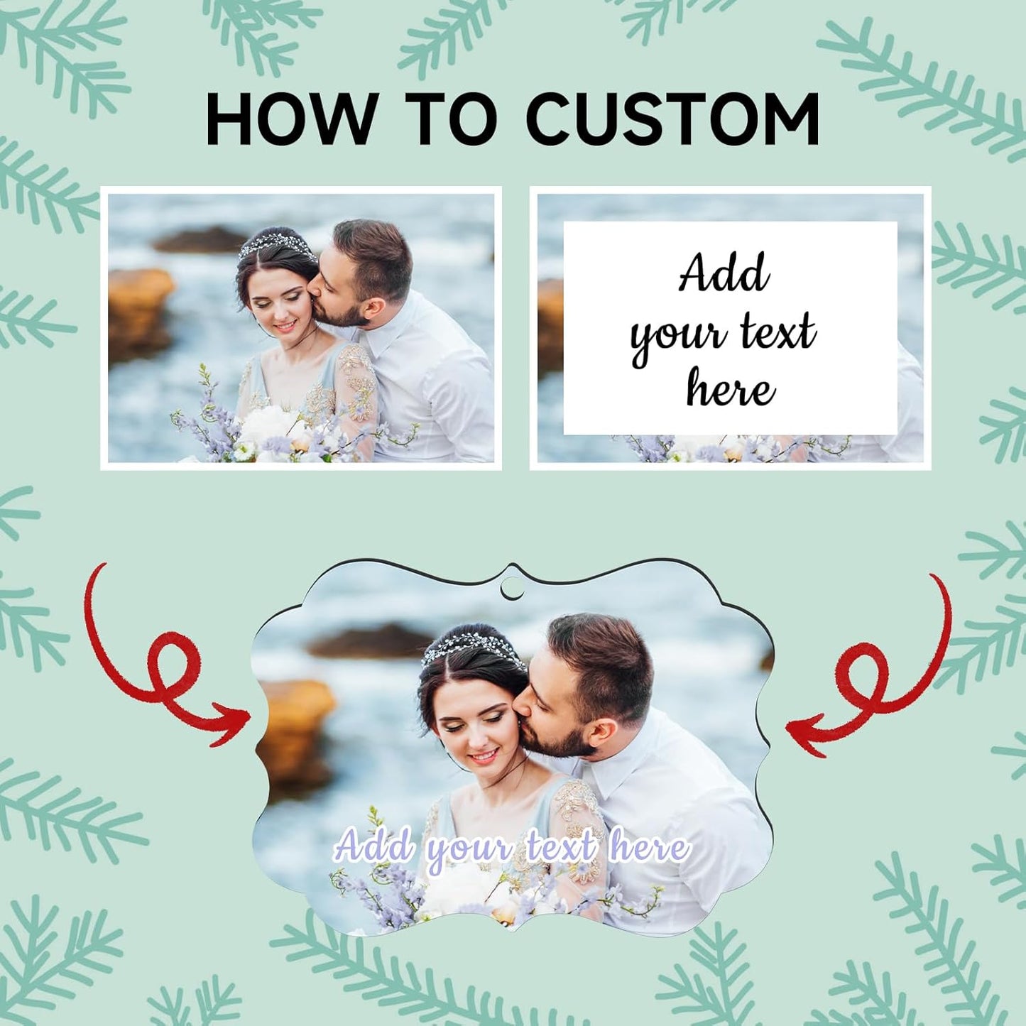 4 Pack Personalized Christmas Ornaments 2025 Wood Custom Photo Text Hanging Ornament for Christmas Tree Decorations, First Christmas Engaged/Married, New Home, Baby's First Christmas, Memorial