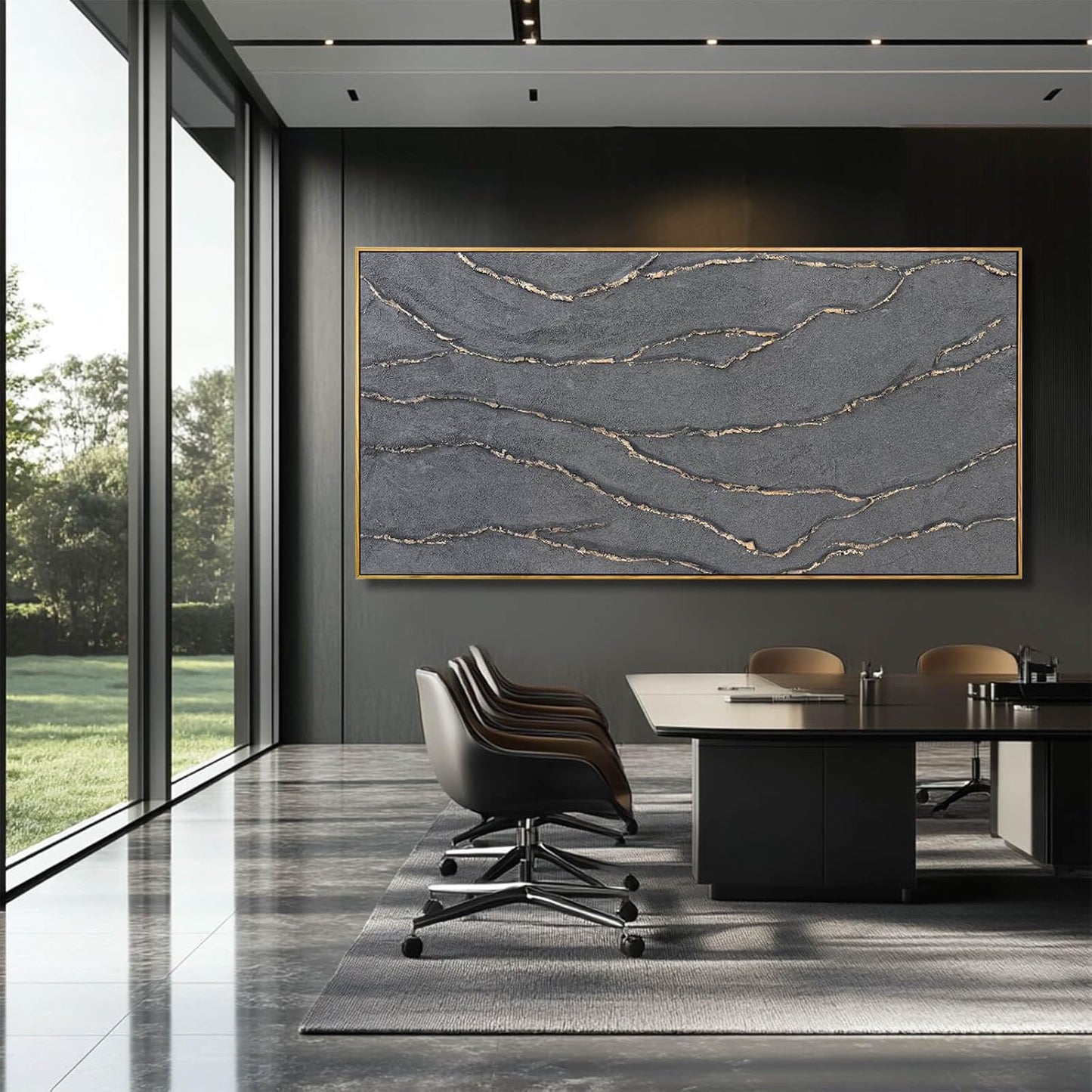 Gold and Grey Wall Art Framed Pictures Wall Decor Neutral Artwork Hand Painted 29"x58" Abstract Wall Art for Living Room Dining Room Kitchen