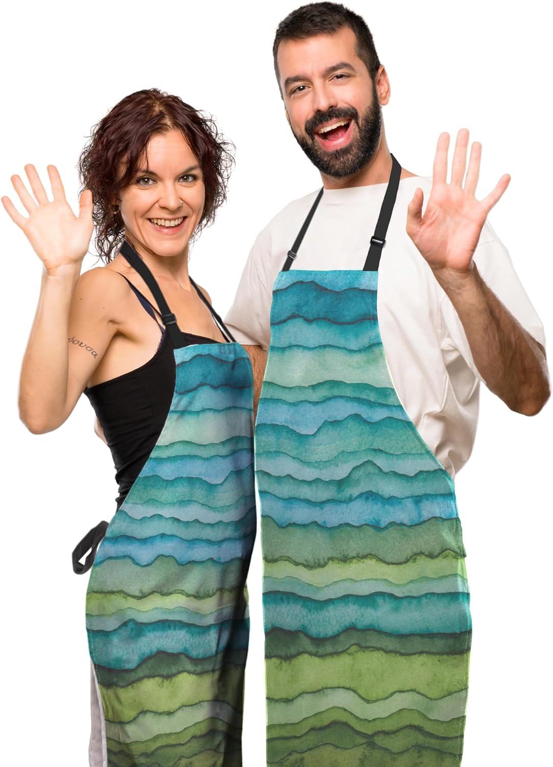 Garden Apron for Women Blue and Green Waves Cute Aprons for Men for Kitchen Cooking Restaurant BBQ Painting Crafting Gardening 27” (W) x 31” (H), Waterproof Apron
