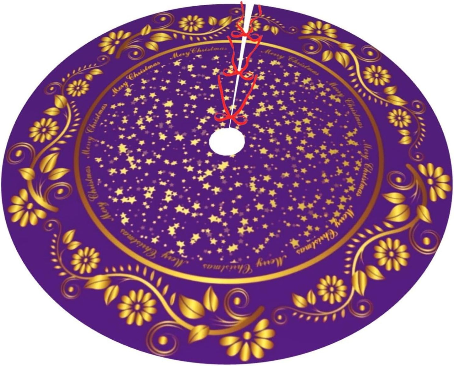 48" Large Christmas Tree Skirt, Elegant Modern Purple Gold Pattern Tree Mat Base Cover for Xmas Festive Holiday Party Decoration Ornaments