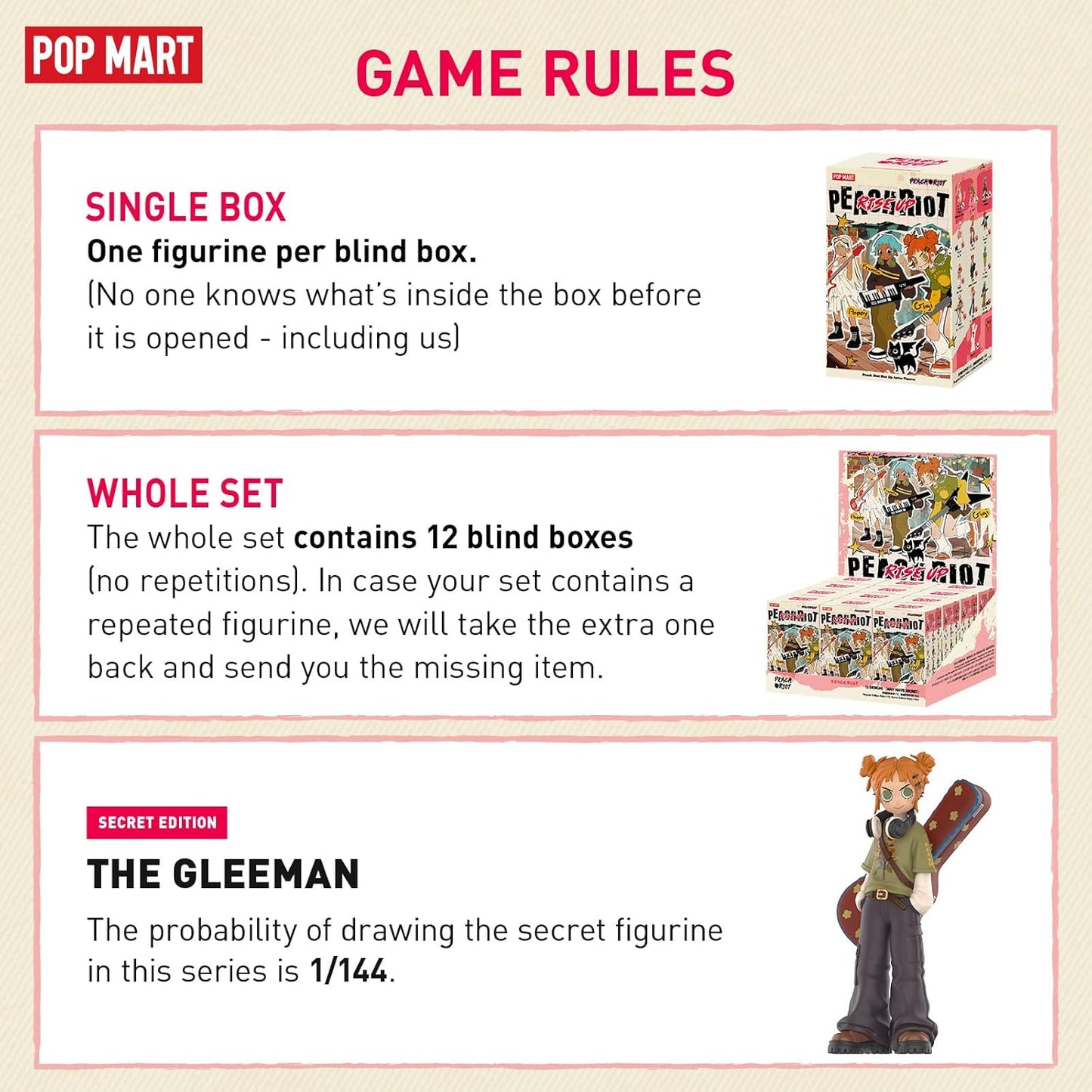 POP MART Peach Riot Rise Up Series Figures, 12PCs Peach Riot Blind Box Figures, Random Design Action Figures Collectible Toys Home Decorations, Holiday Birthday Gifts for Boys and Girls, Whole Set