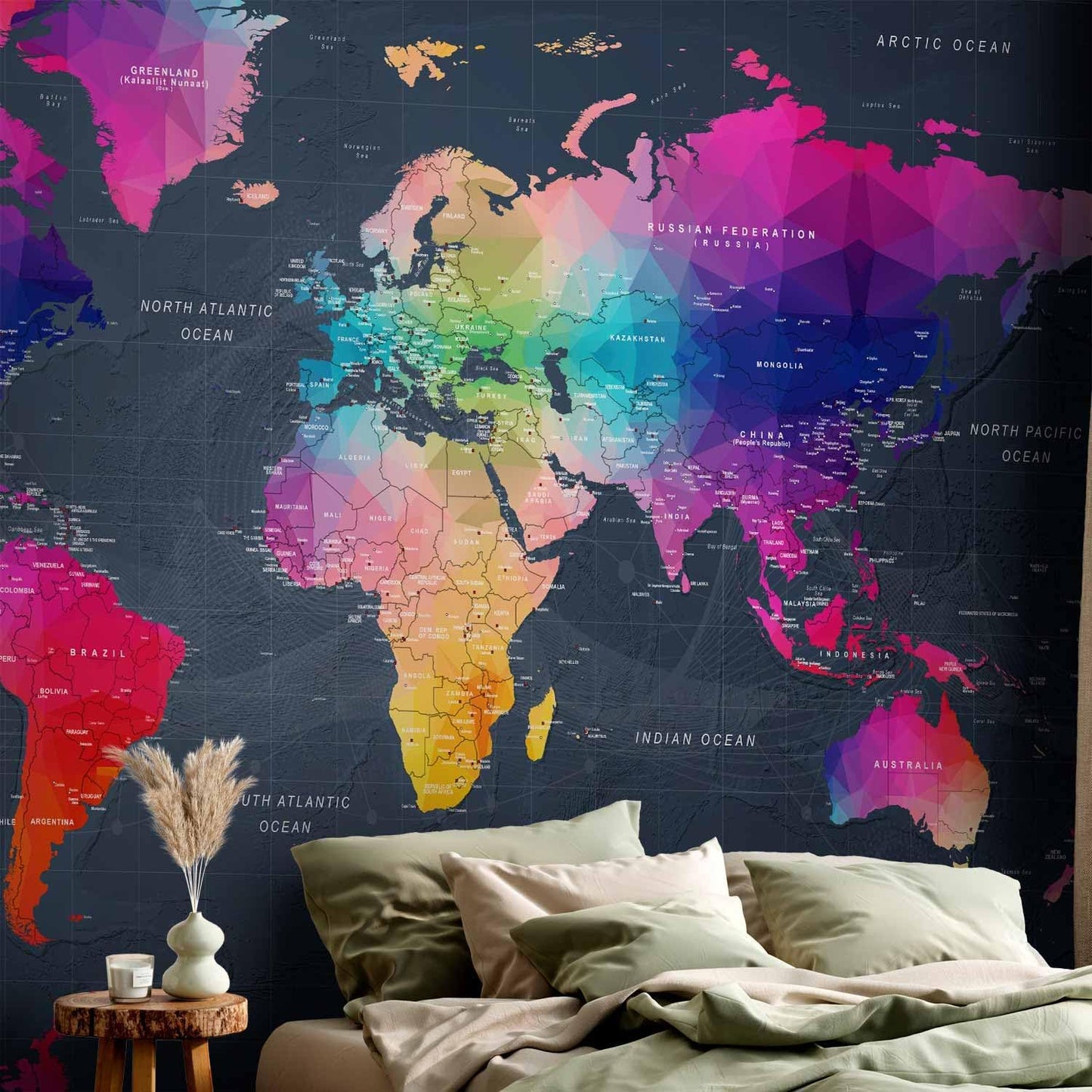 artgeist Premium Wall Mural World Map 98"x69" - XXL Non-Woven Wallpaper Fleece Wall Decor Photo Print Picture Image Design Home Map of The World k-A-0126-a-a