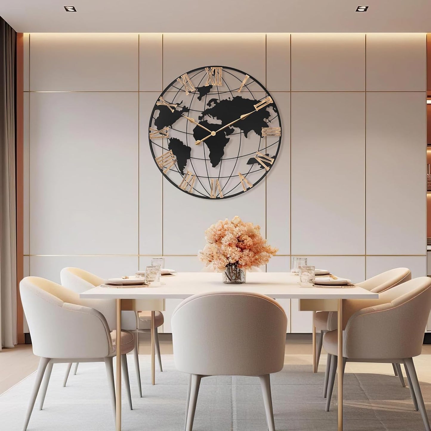 36 Inch Extra Giant Oversized Black Metal Wall Clock,Large Modern Decorative Silent World Map Wall Clock with Vintage Gold Roman Numeral for Living Room,Entrance Fireplace,Dining Room Decor