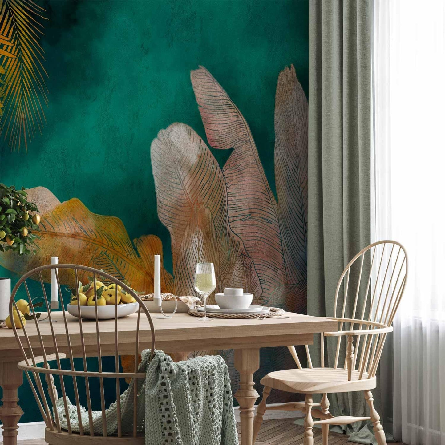 artgeist Premium Wall Mural Jungle 138x101 in - Non-Woven Wallpaper Fleece Wall Decor Photo Print Picture Image Design Leaves Green Yellow Nature b-A-0825-a-a