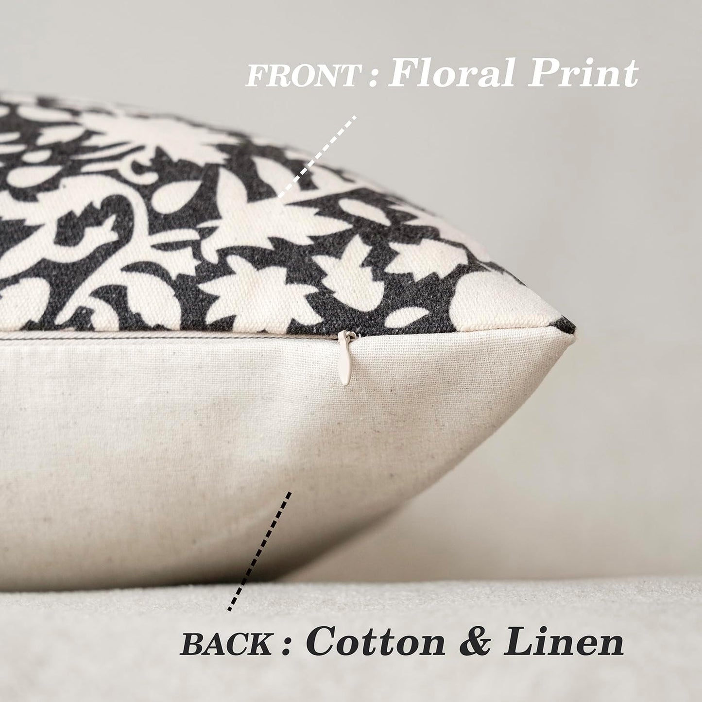 Foindtower Set of 2 Decorative Neutral Floral Throw Pillow Covers Accent Farmhouse Cushion Covers Boho Vintage Pillowcase for Couch Sofa Bedroom Living Room Home Decor Outdoor22×22 Inch,Black