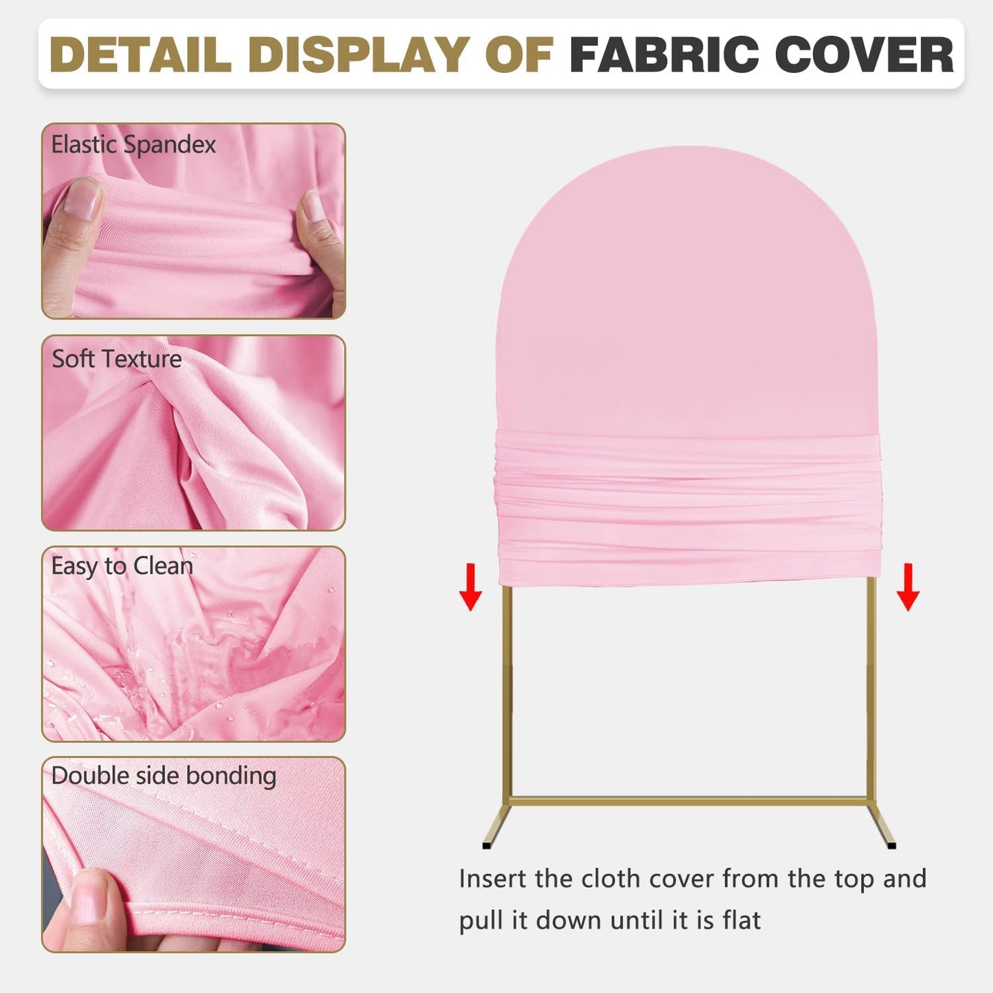 Arch Backdrop Stand and Cover Set, 2 Metal Balloon Arch Backdrop 7.2ft 6ft, Gold Arched Stand Frame for Wedding, Parties,Birthday, Backdrop Decorations (Pale Pink,7.2ft+6ft)