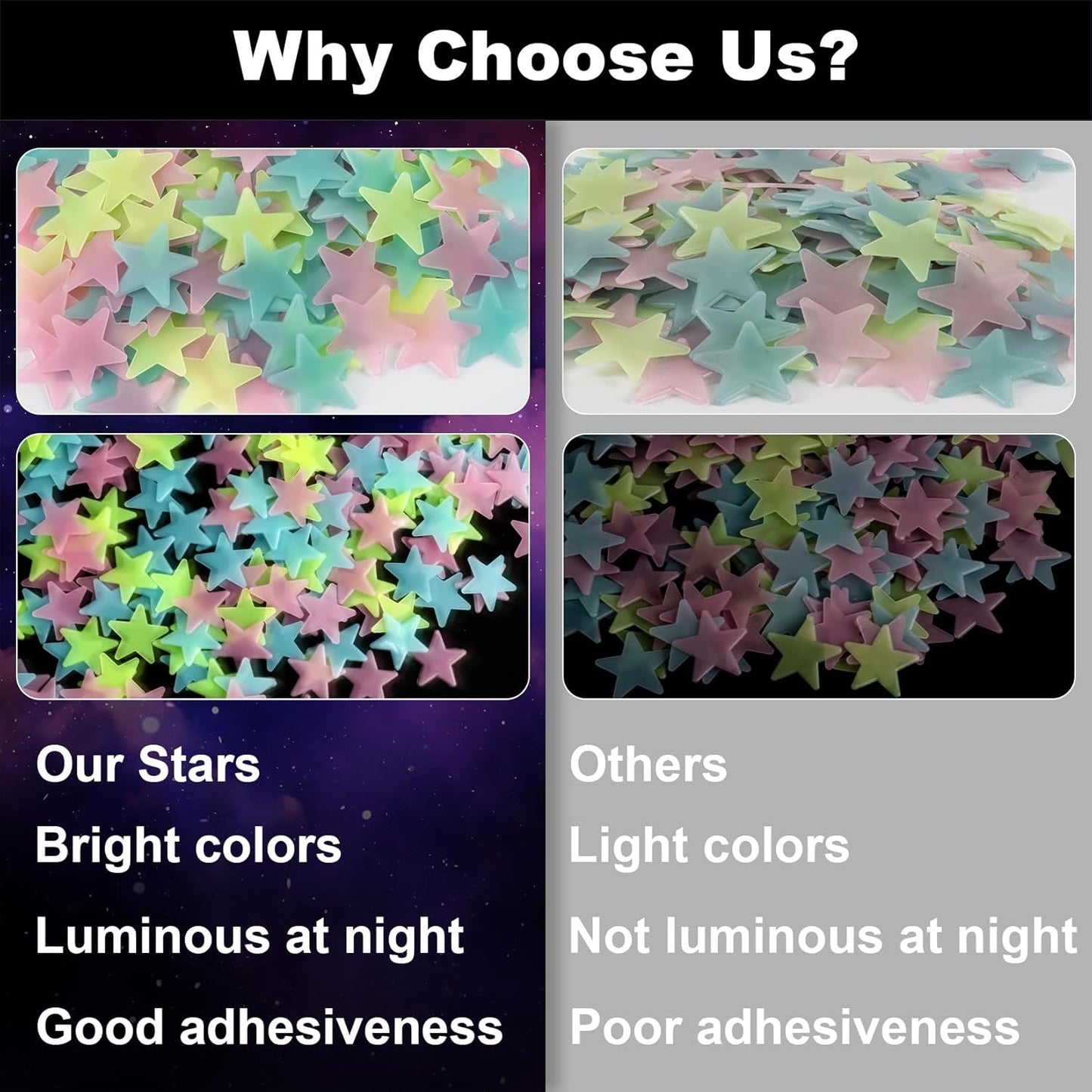200 Glow in The Dark Stars for Ceiling - Glowing Stars and Moon Stickers Estrellas que brillan en la oscuridad para el techo de cuarto Plastic Space Galaxy Decals Bedroom Wall Decorations
