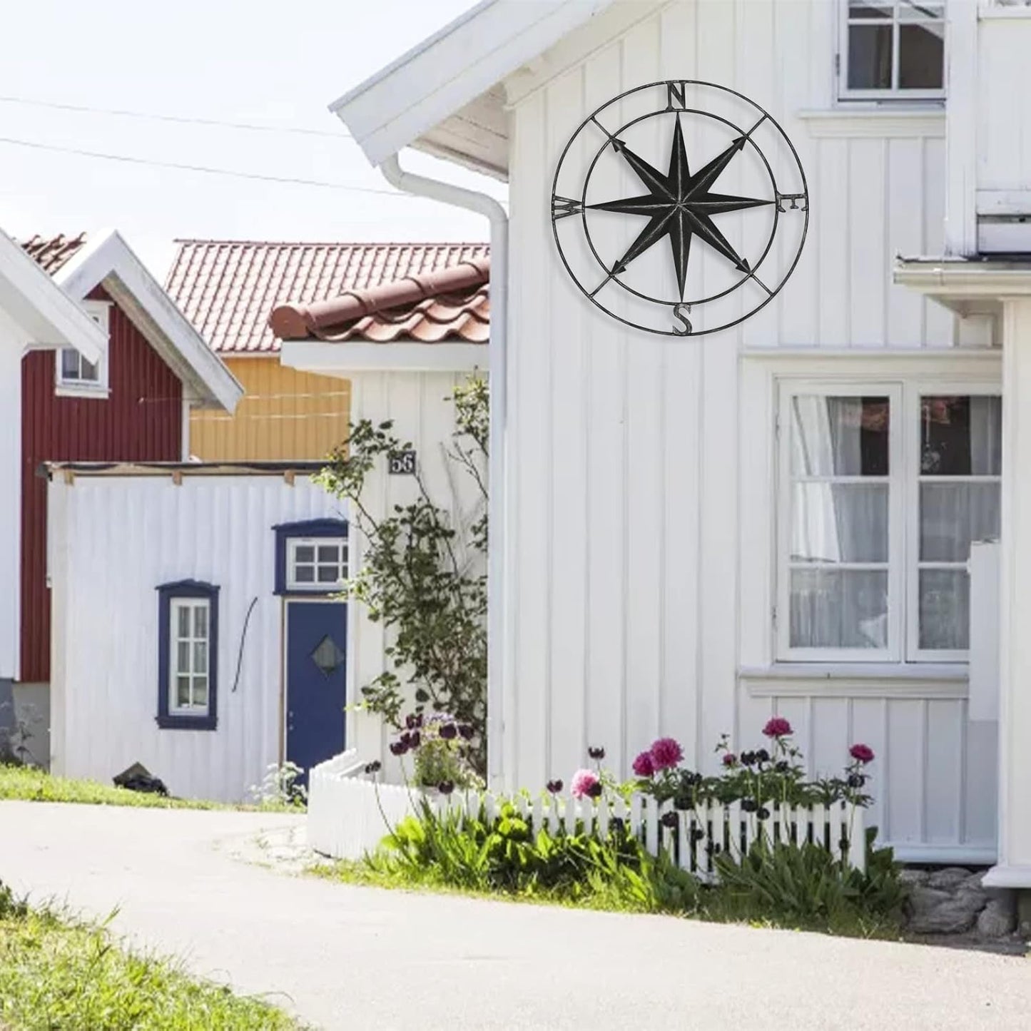 aboxoo Round Metal Compass Decorative Compass Metal Wall Art Hanging Wall Sculpture 22.8 Inch Black Diameter Farmhouse Decor Indoor or Outdoor Sign