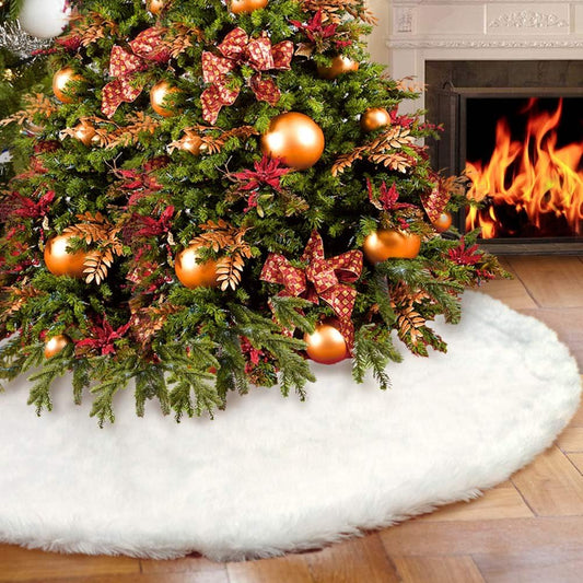 AerWo Christmas Tree 60 inches White Plush Skirt Decoration for Merry Christmas Party, High-End Soft Classic Fluffy Faux Fur Christmas Tree Skirt Decorations for Xmas Tree Decorations and Ornaments