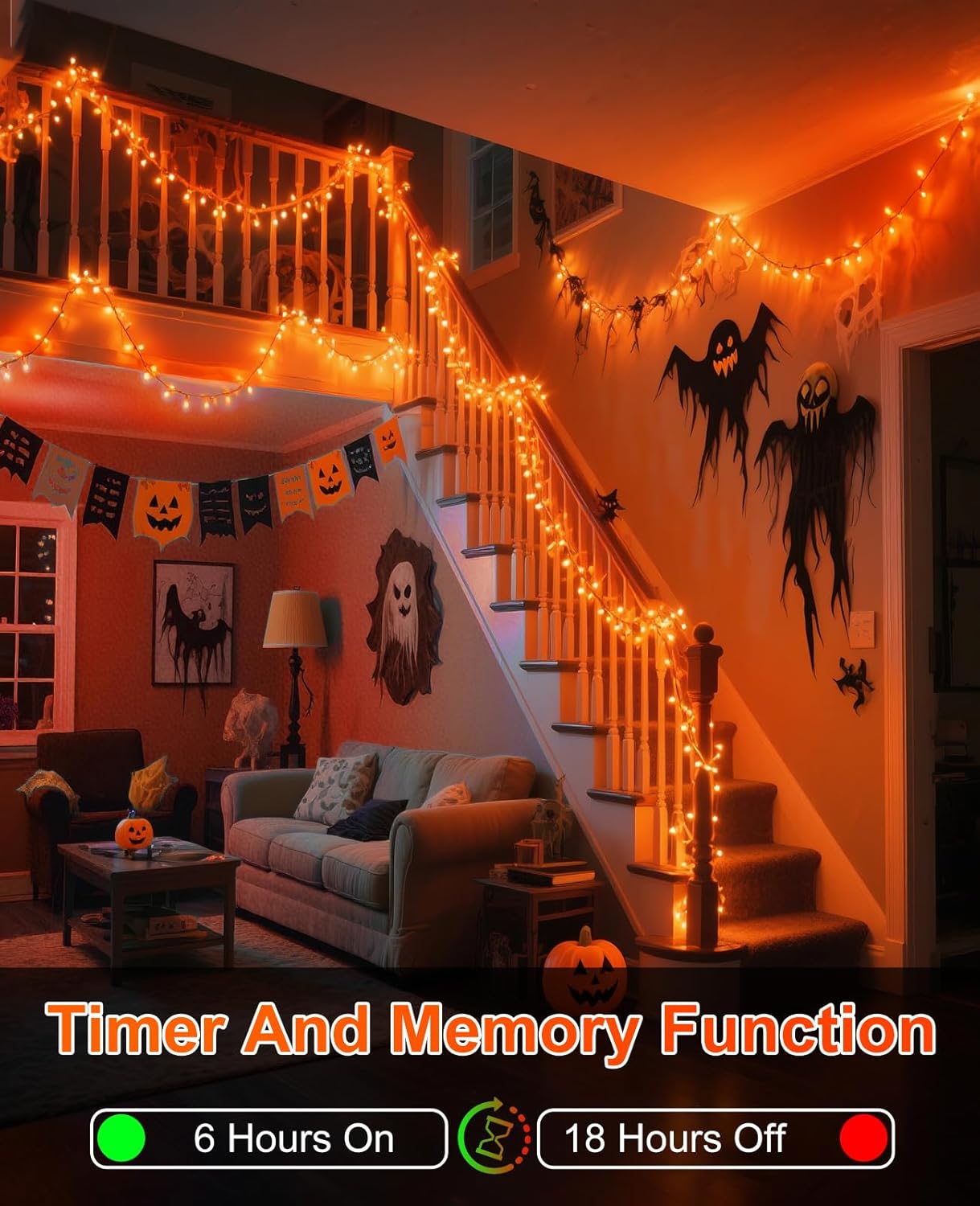 80FT 240 LED Halloween Lights Outdoor, Orange String Lights for Outside with Waterproof 8 Modes, Connectable Green Wire Twinkle Tree Light for Indoor Bedroom Patio Garden Party Holiday Decorations