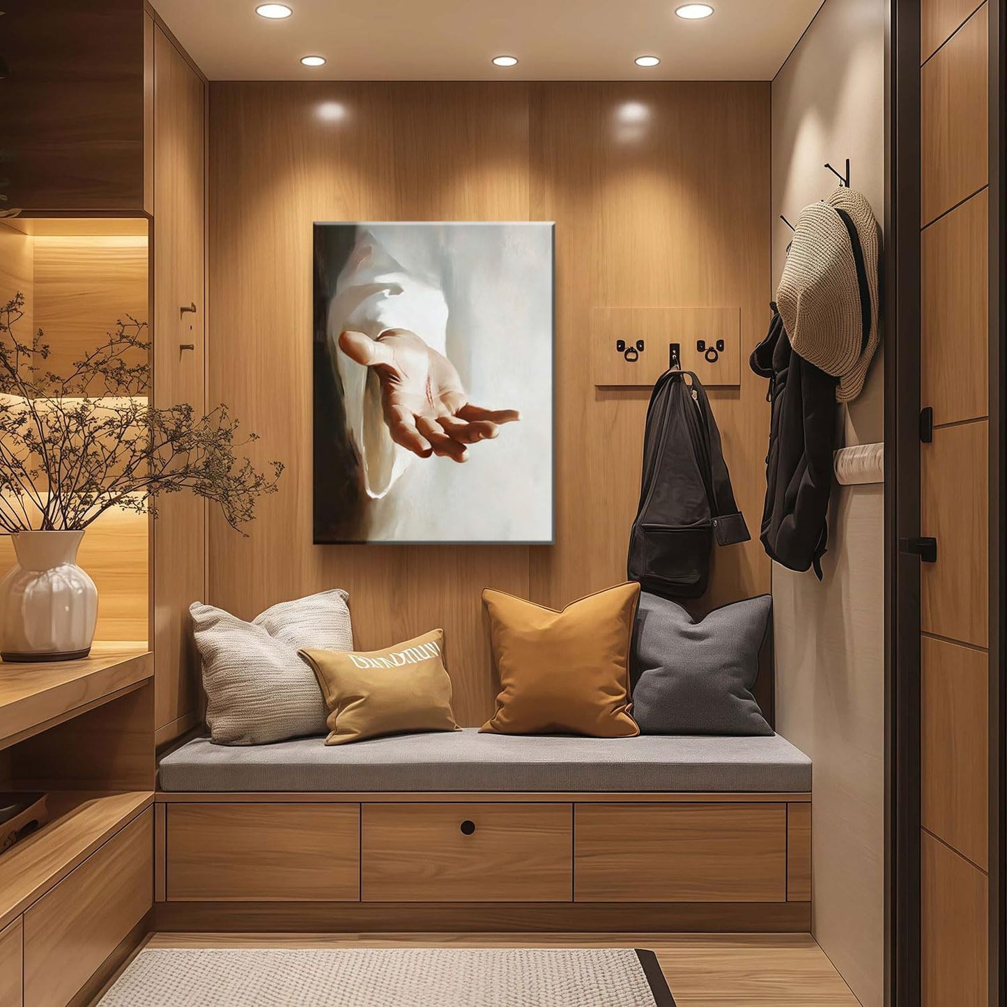 Framed Canvas Jesus Hands Wall Decor Wall Art Gallery Decor Unique Print Wall Decor for Living Room Bedroom Church Home Decor 16x24 Inch Ready to Hang