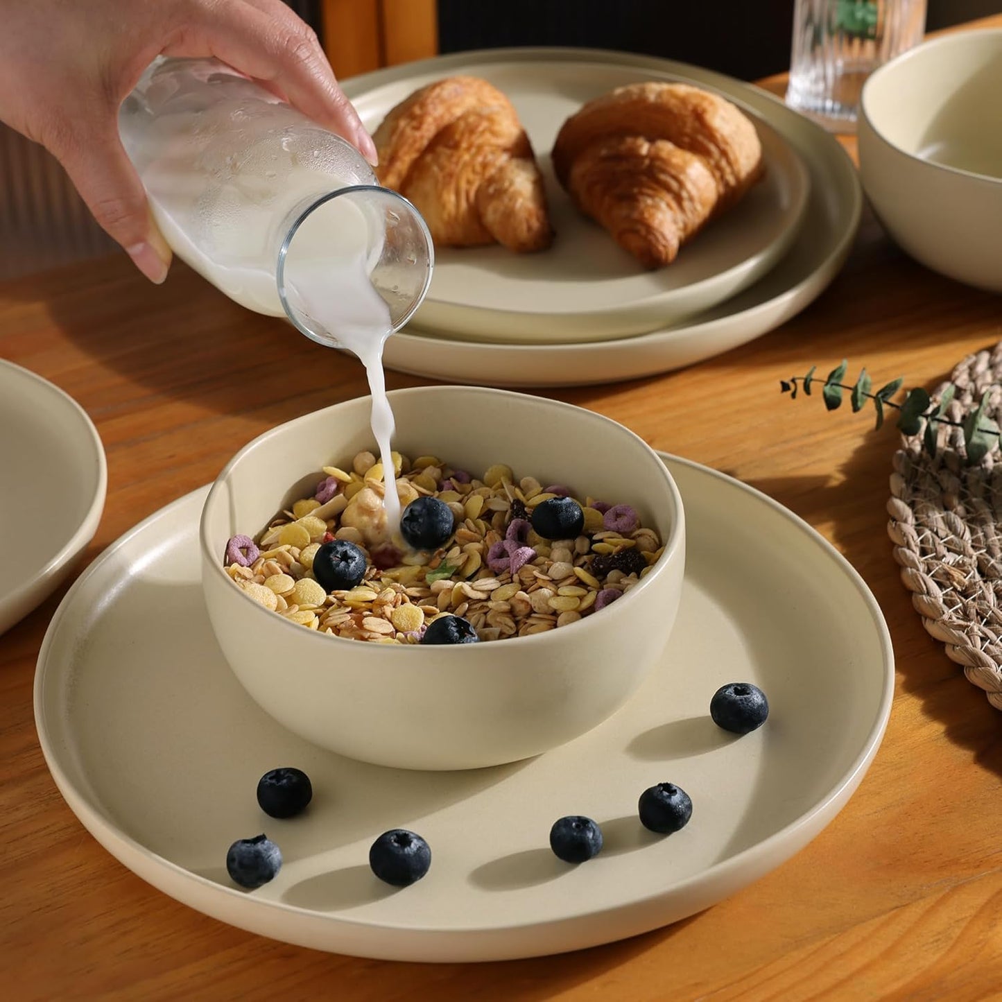 AmorArc Ceramic Dinnerware Sets, Wavy Rim Stoneware Plates and Bowls Sets,Dishwasher & Microwave & Oven Safe Dishes set, Service for 4 (12pc)