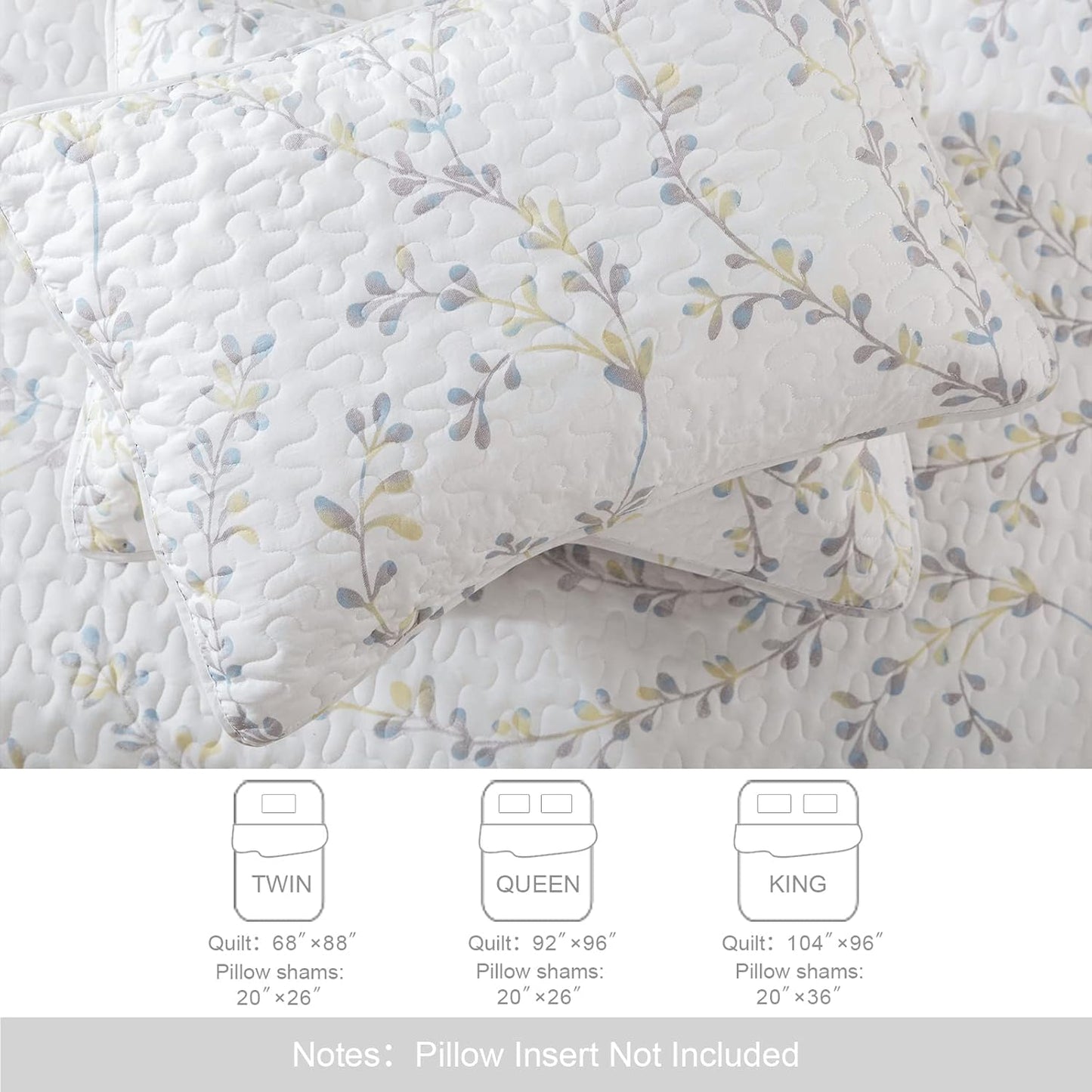 Exclusivo Mezcla Reversible Boho Quilt Set King Size, 3 Pieces Flowers White All Season Bedspreads, Ultra Soft Floral Coverlet Bedding Set with Printed Pattern (1 Quilt, 2 Pillow Shams)