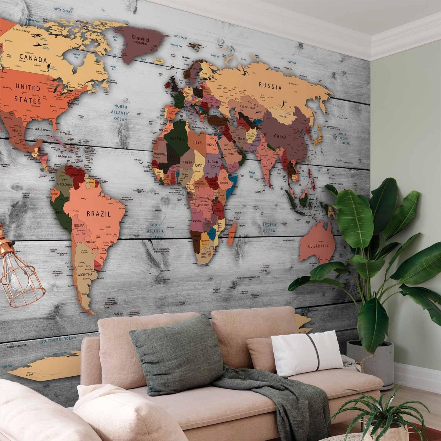 artgeist Wall Mural World Map 177x124 in - XXL Non-Woven Wallpaper Fleece Wall Decor Photo Print Picture Image Design Home Map of The World k-B-0009-a-c