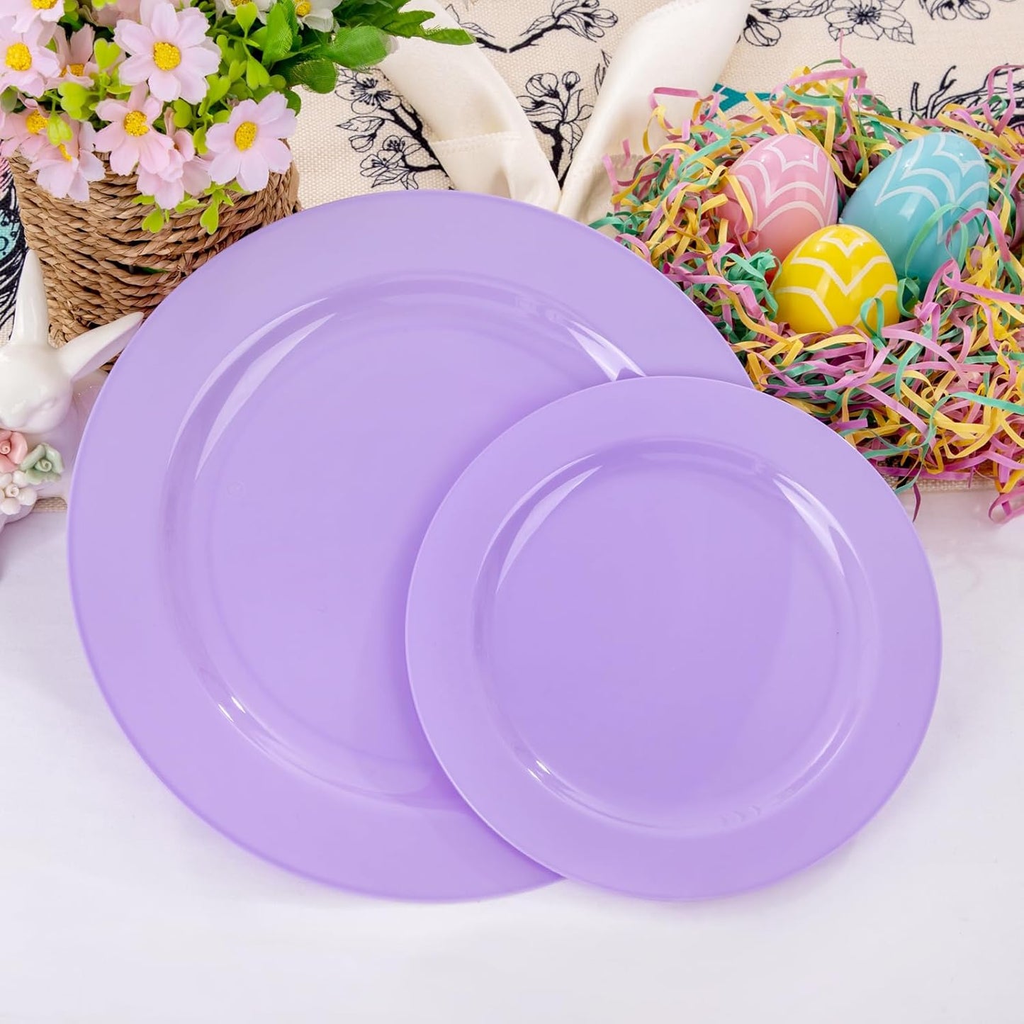 FLOWERCAT 60PCS Purple Plates - Heavy Duty Purple Plastic Plates Disposable for Easter Party/Wedding - Include 30PCS 10.25" Dinner Plates and 30PCS 7.5" Dessert Plates