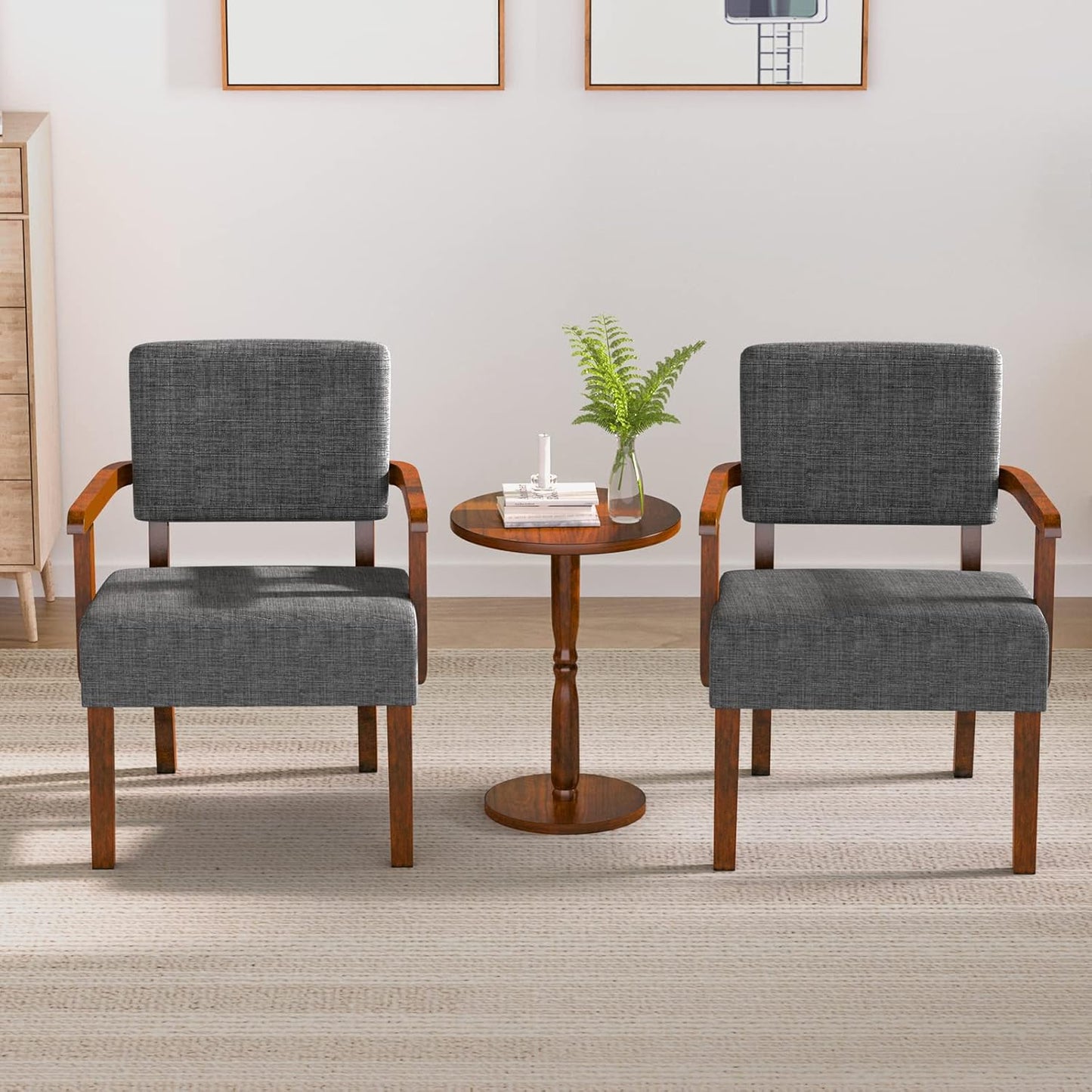 Accent Chair Set of 2 with Table, Living Room Chairs with Soft Seat and Armrests for Living Room Bedroom Reading Room Waiting Room, Grey (AC01)